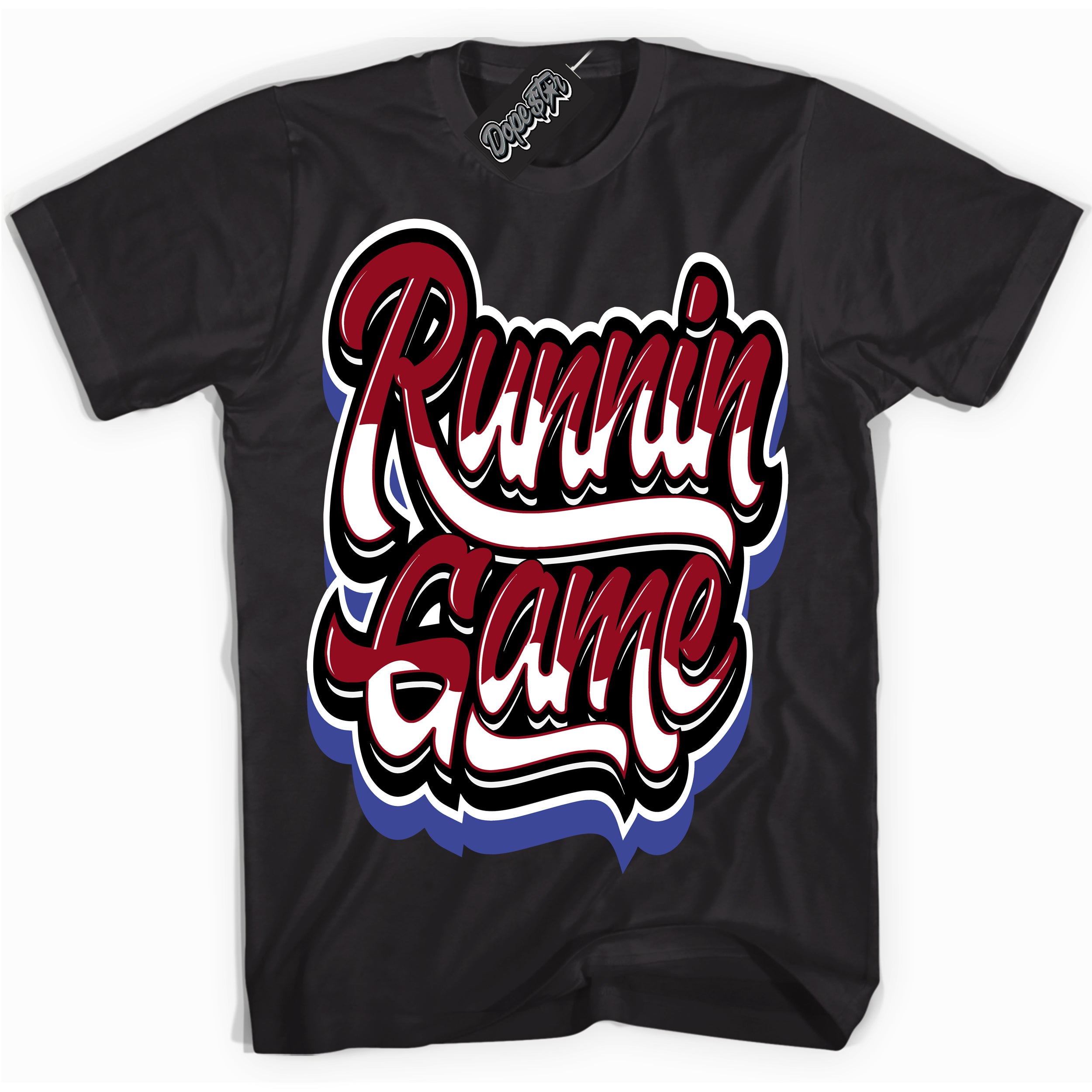 Cool Black Shirt with “ Running Game ” design that perfectly matches Playoffs 8s Sneakers.