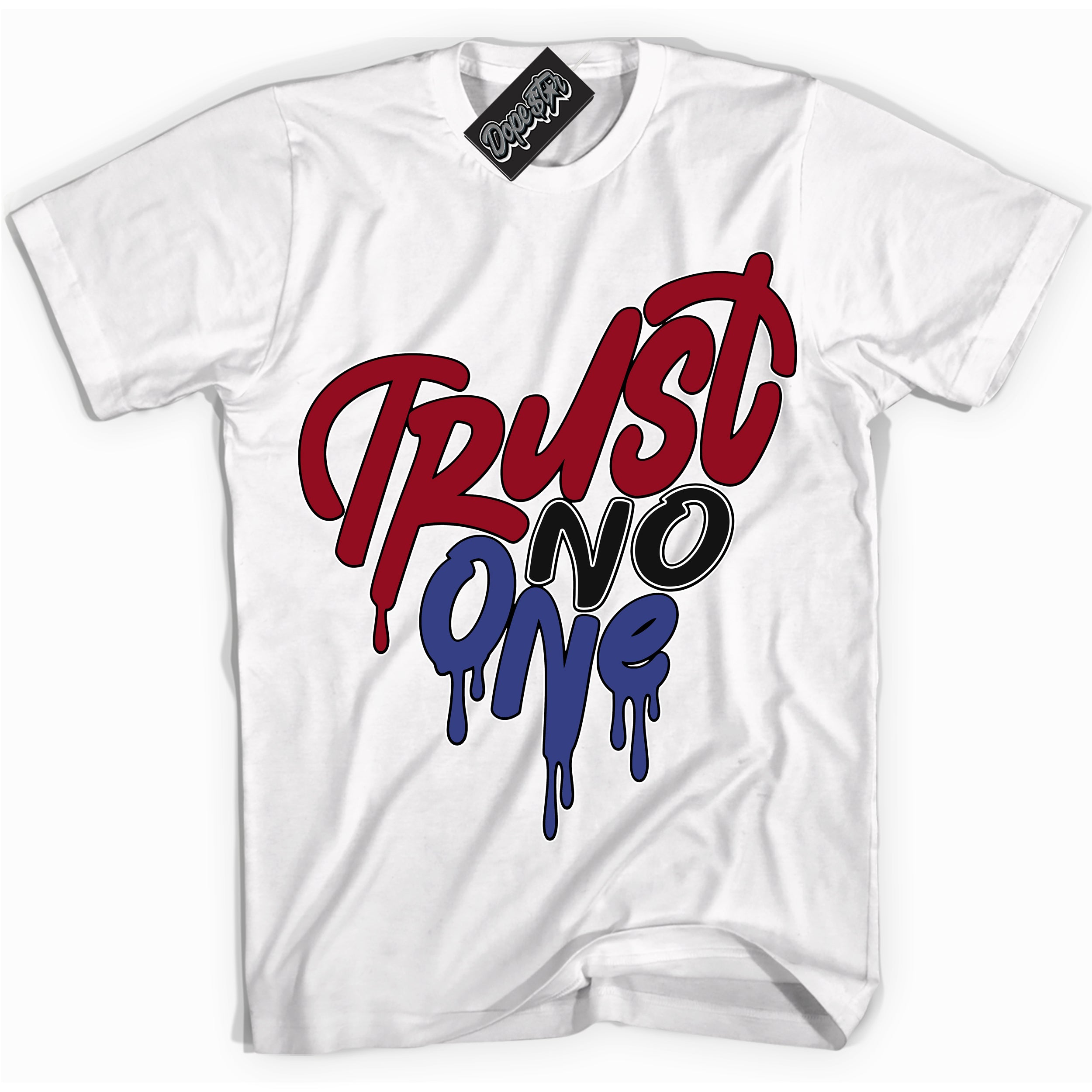 Cool White Shirt with “ Trust No One Heart ” design that perfectly matches Playoffs 8s Sneakers.