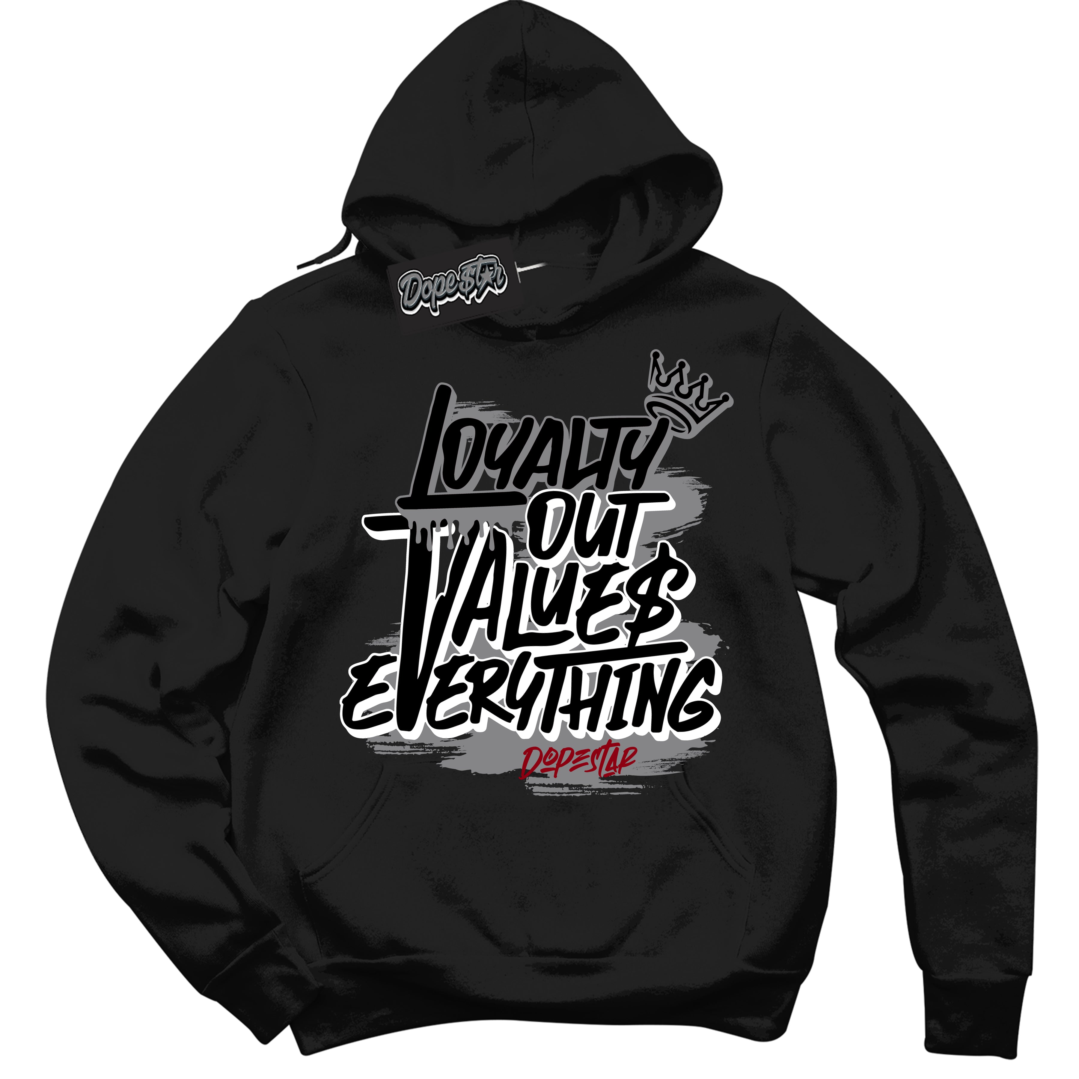 Cool Black Hoodie with “ Loyalty Out Values Everything ”  design that Perfectly Matches  Particle Grey 9s Sneakers.