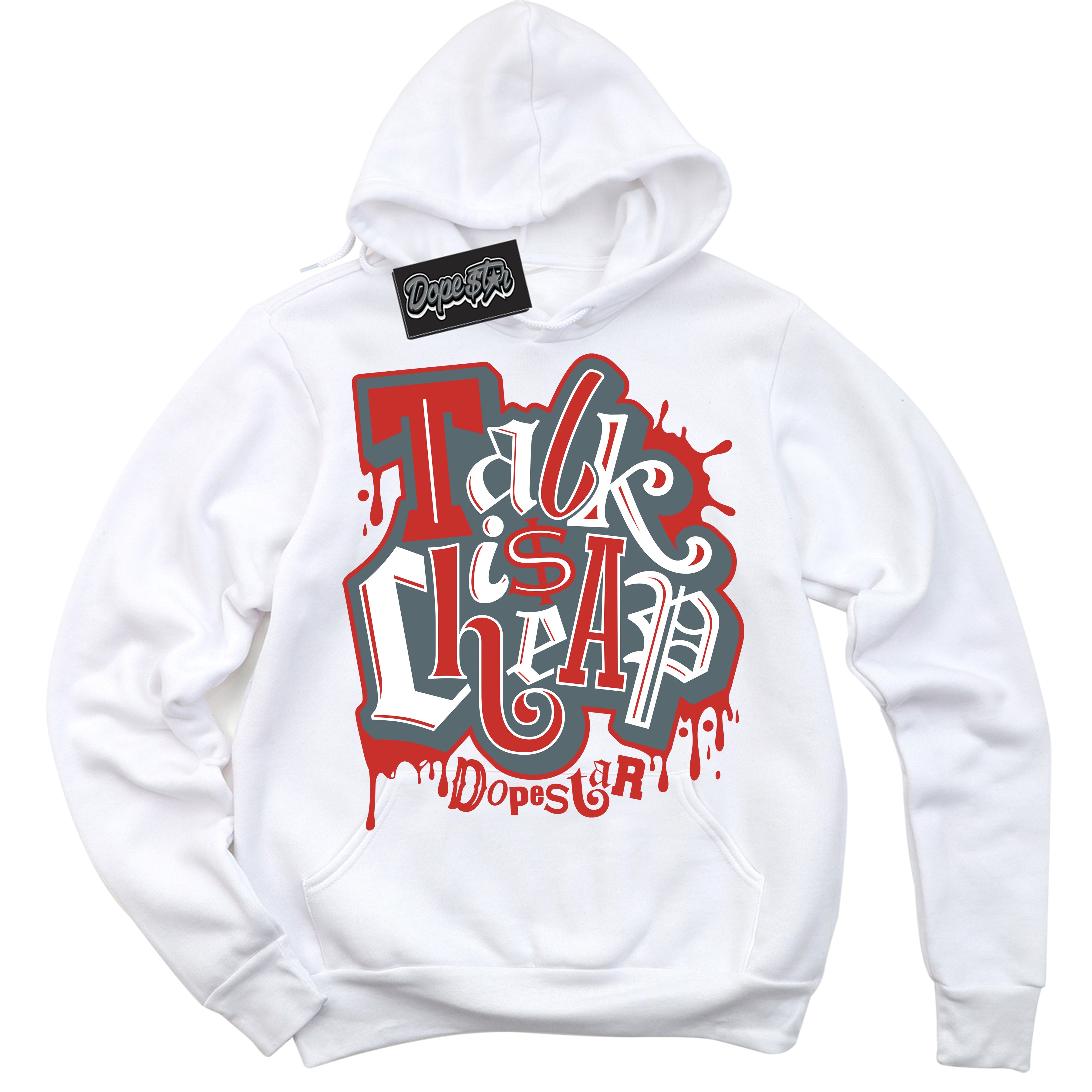 Cool White Hoodie with “ Talk Is Cheap ”  design that Perfectly Matches Red Fire 9s Sneakers.