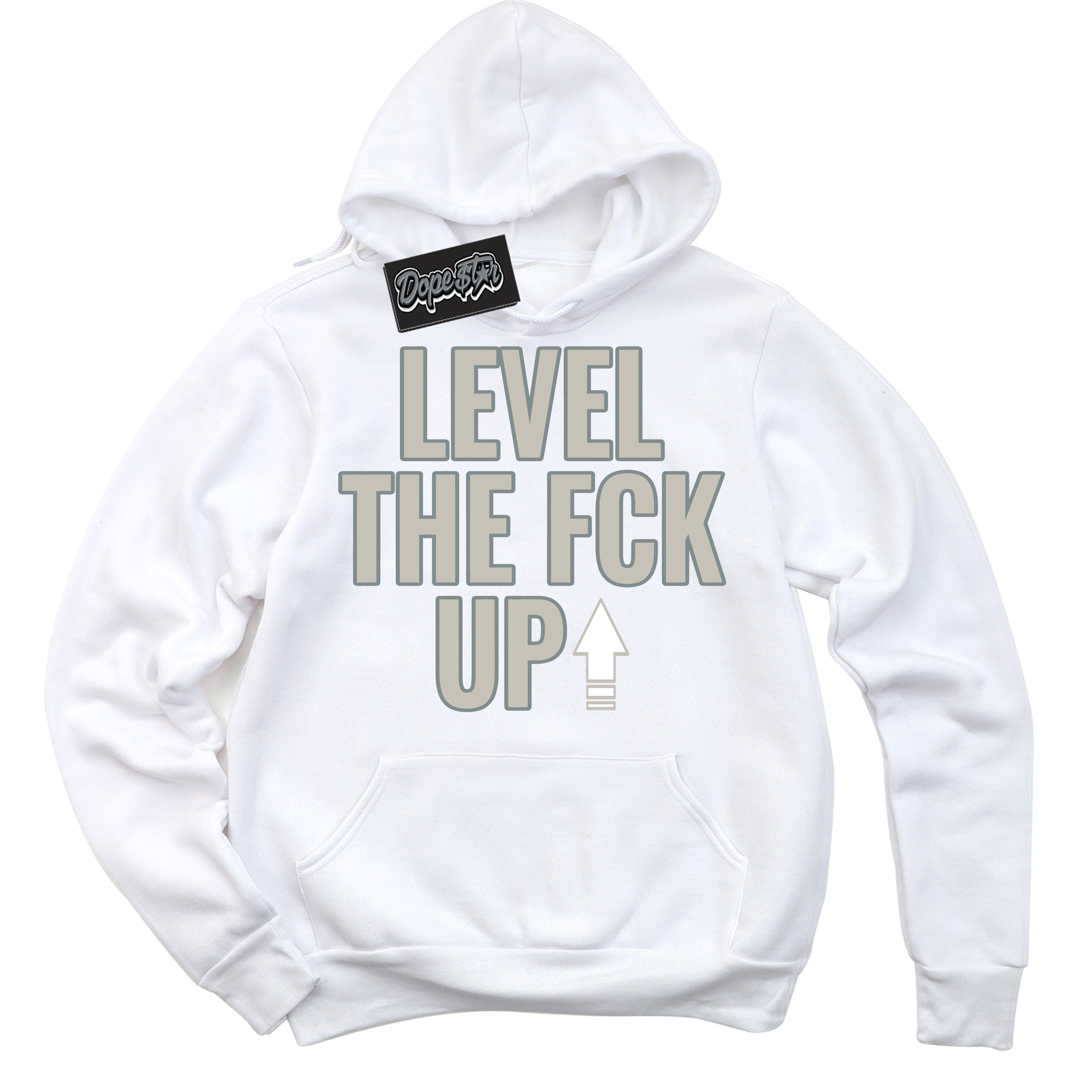 AJ9 Retro Cool Grey ‘Level The Fck Up’ – White Streetwear Hoodie | Sneaker Matching sweatshirt for AJ9 Retro Cool Grey | Men's and Women's Streetwear Graphic Hoodie by Sneaker Shirts Outlet