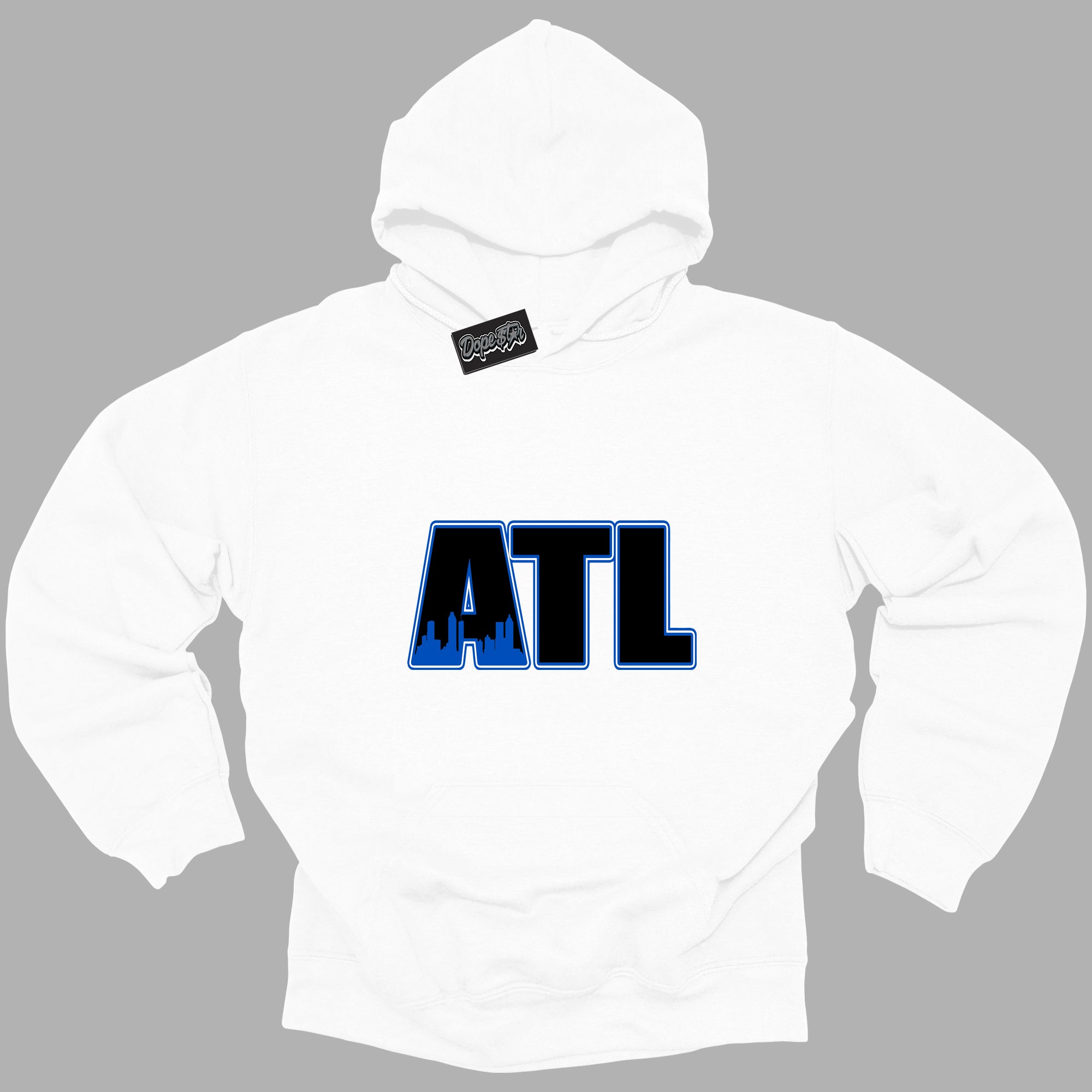 Cool White Hoodie with “ Atlanta ”  design that Perfectly Matches Royal Reimagined 1s Sneakers.