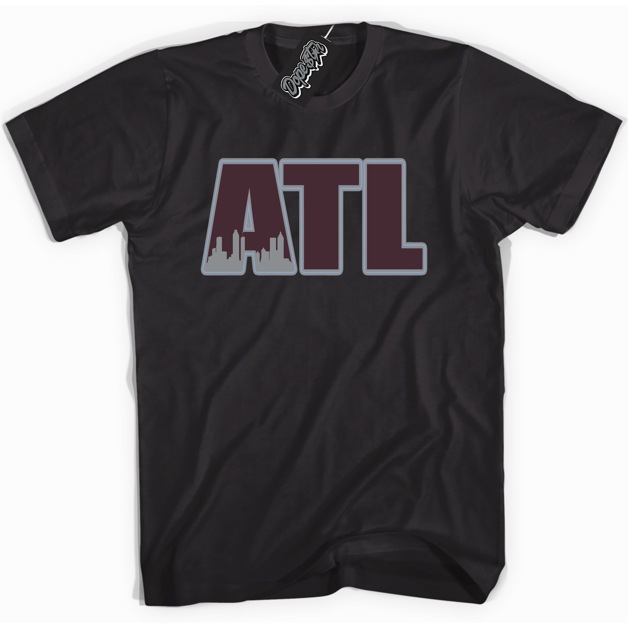 Cool Black Shirt with “ Atlanta” design that perfectly matches Burgundy 5s Sneakers.