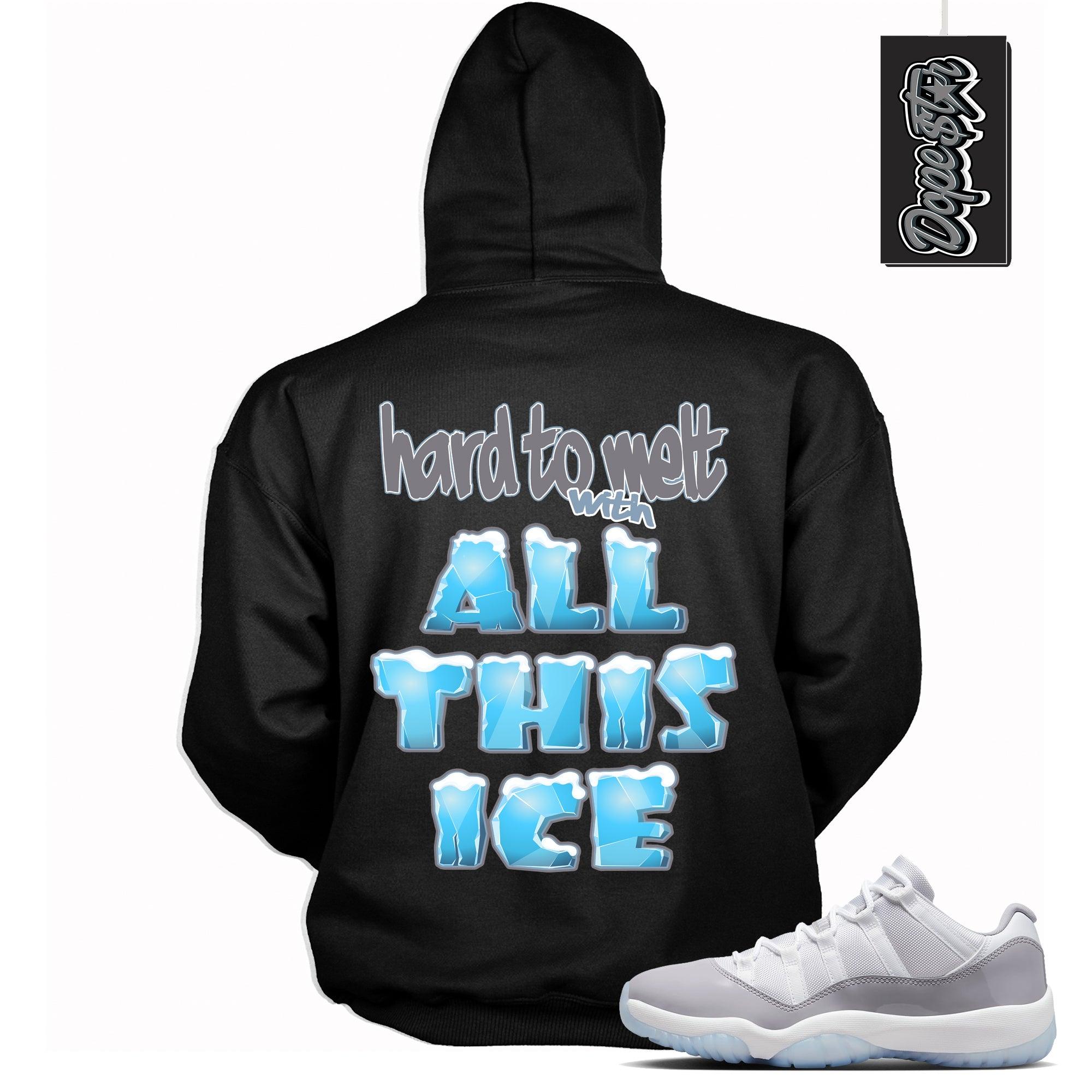 Cool Black Graphic Hoodie with “ All This Ice “ print, that perfectly matches Air Jordan 11 Retro Low Cement Grey sneakers