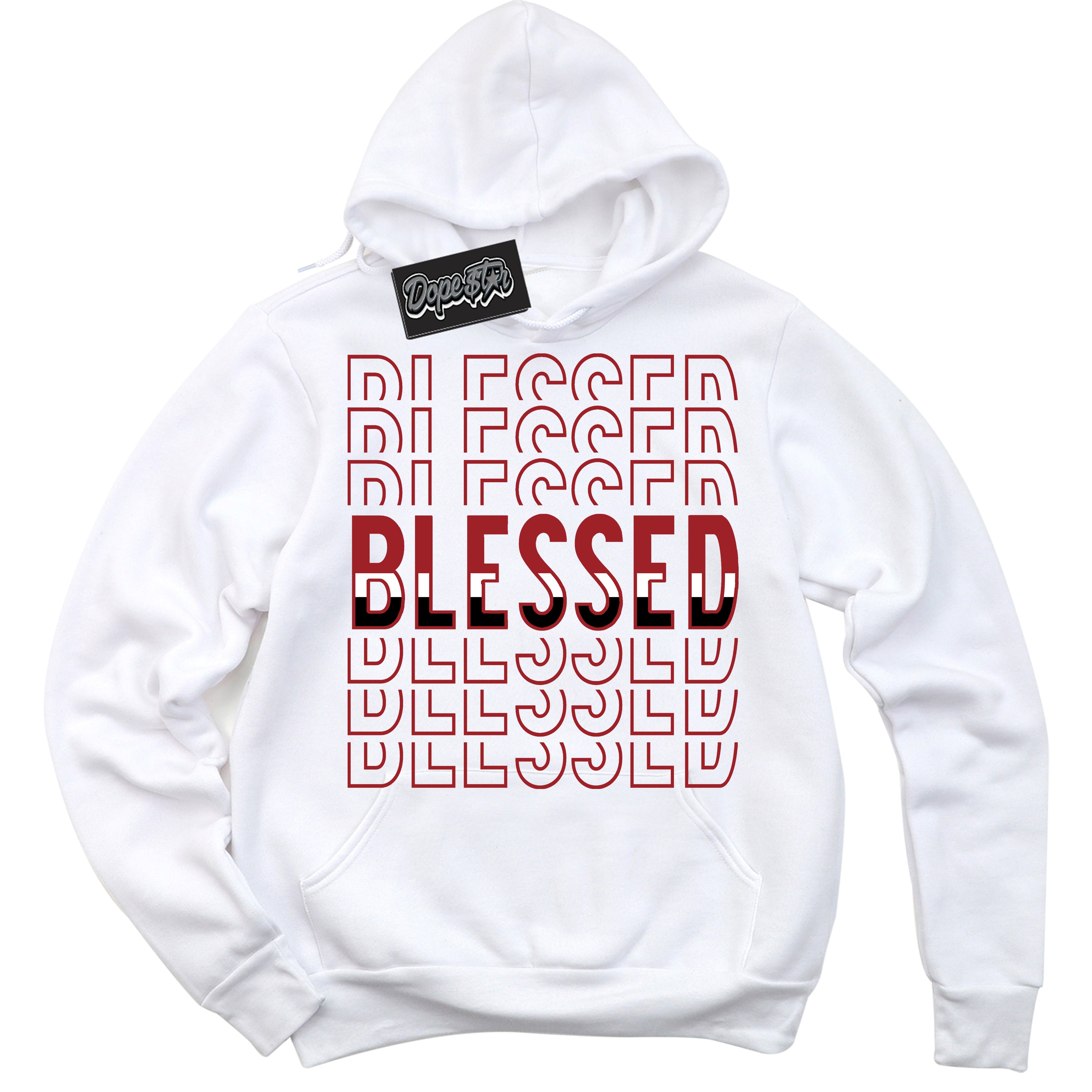 Cool White Hoodie With “ Blessed Stacked “ Design That Perfectly Matches Lost And Found 1s Sneakers.