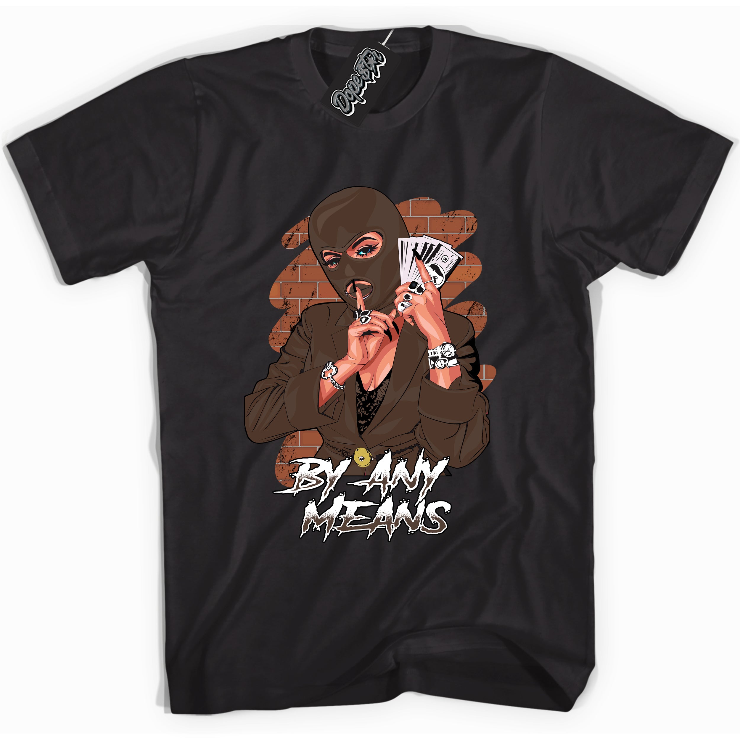 Cool Black graphic tee with “ By Any Means ” design, that perfectly matches Palomino 1s sneakers