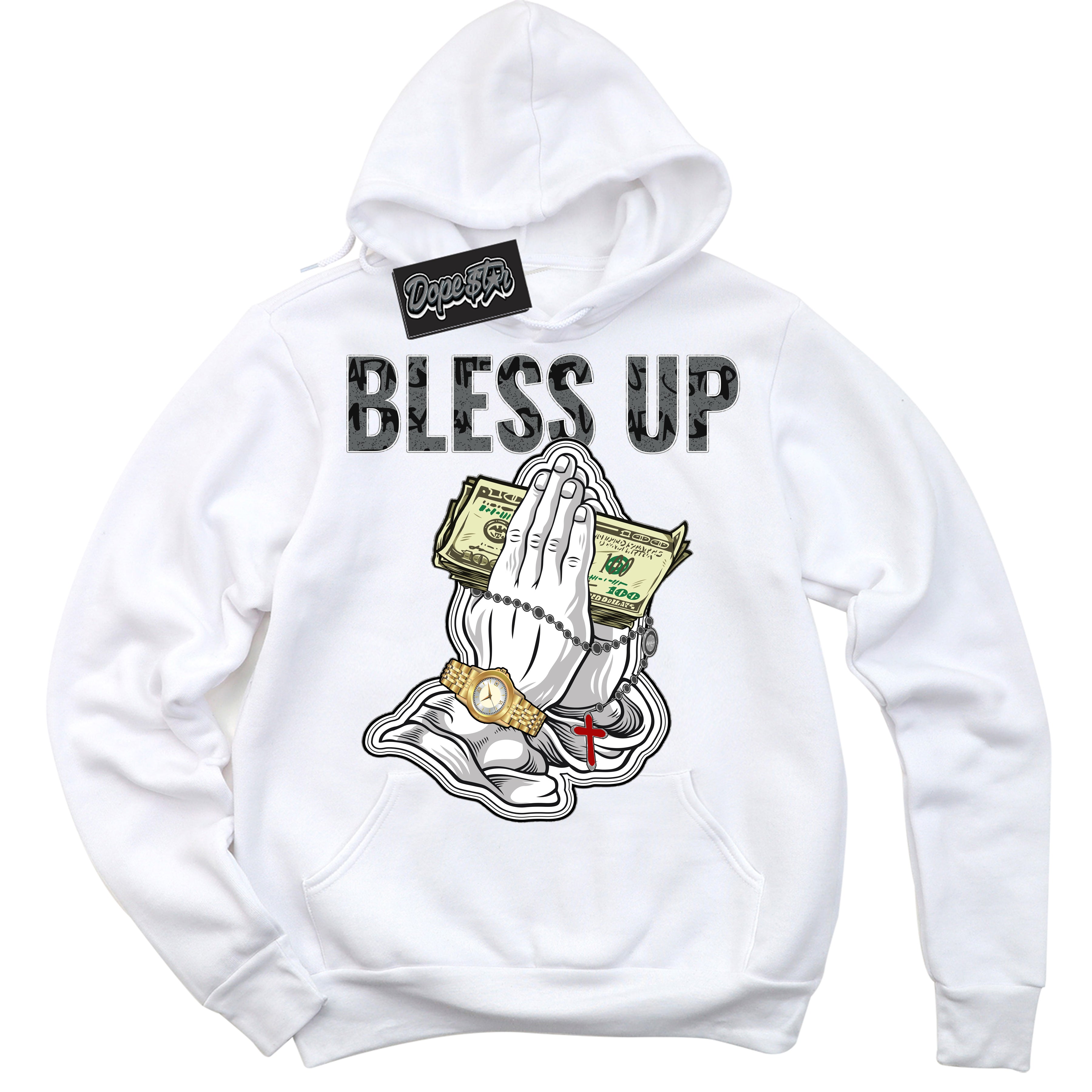 Cool White Hoodie with “ Bless Up ”  design that Perfectly Matches Rebellionaire 1s Sneakers.