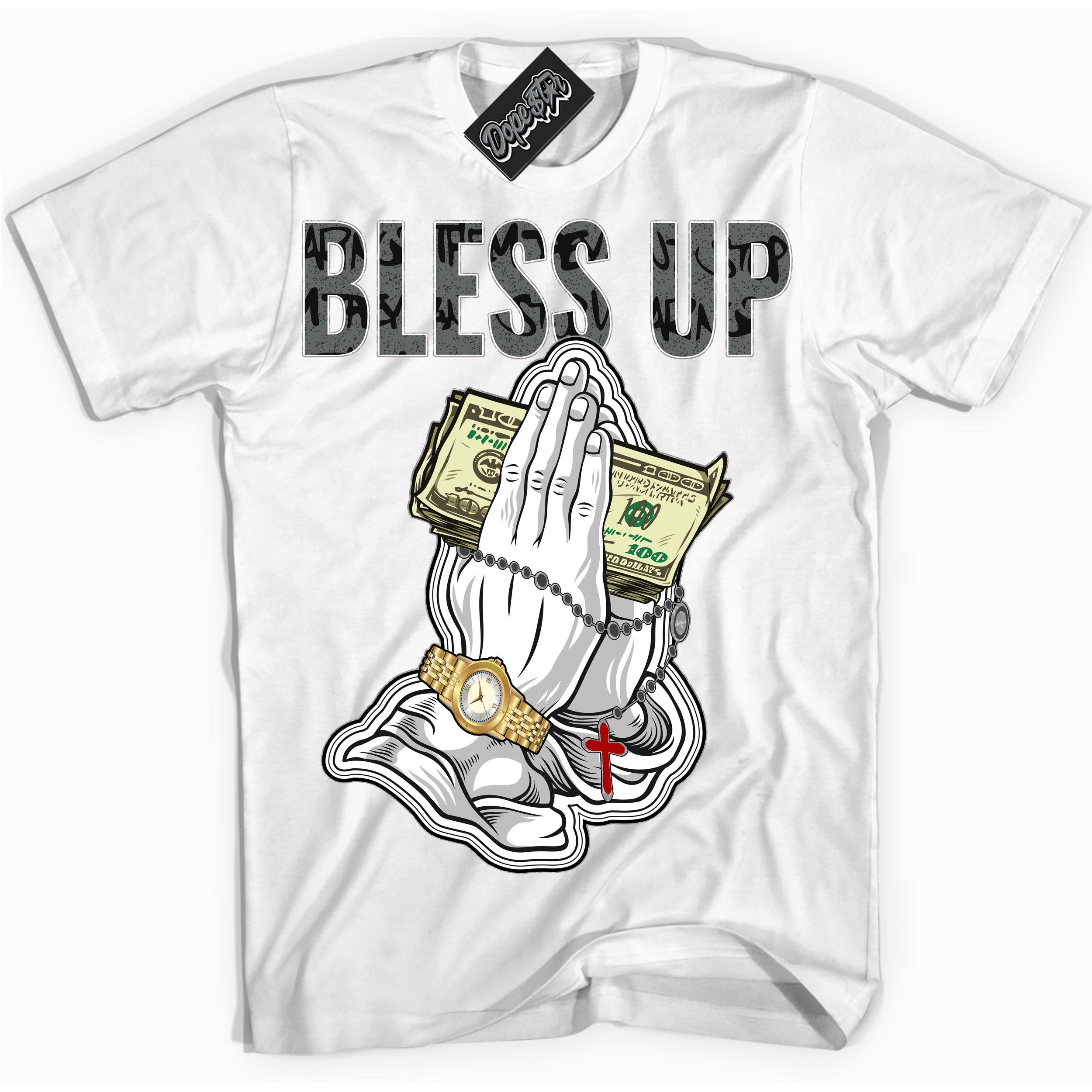 Cool White Shirt with “ Bless Up ” design that perfectly matches Rebellionaire 1s Sneakers.