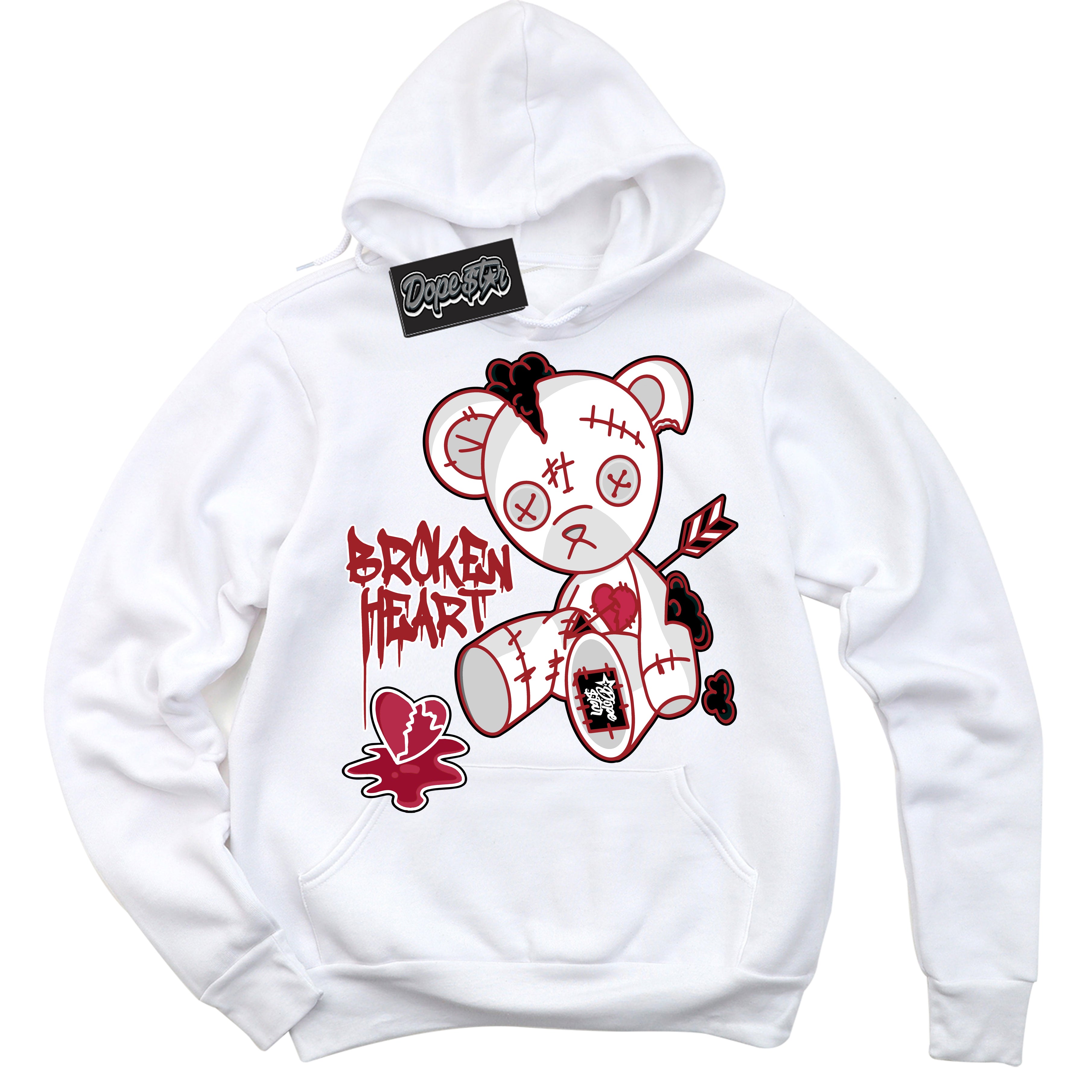 Cool White Hoodie With “ Broken Heart Bear “ Design That Perfectly Matches Lost And Found 1s Sneakers.