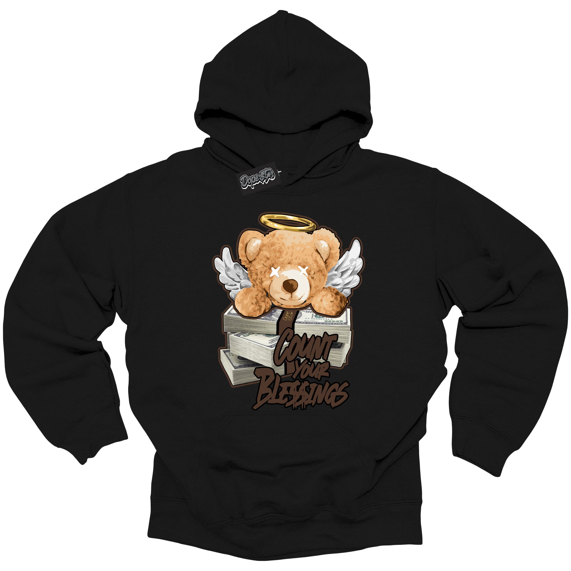Cool Black Graphic Dope`Star Hoodie with “ Count Your Blessings “ print, that perfectly matches Palomino 1s sneakers