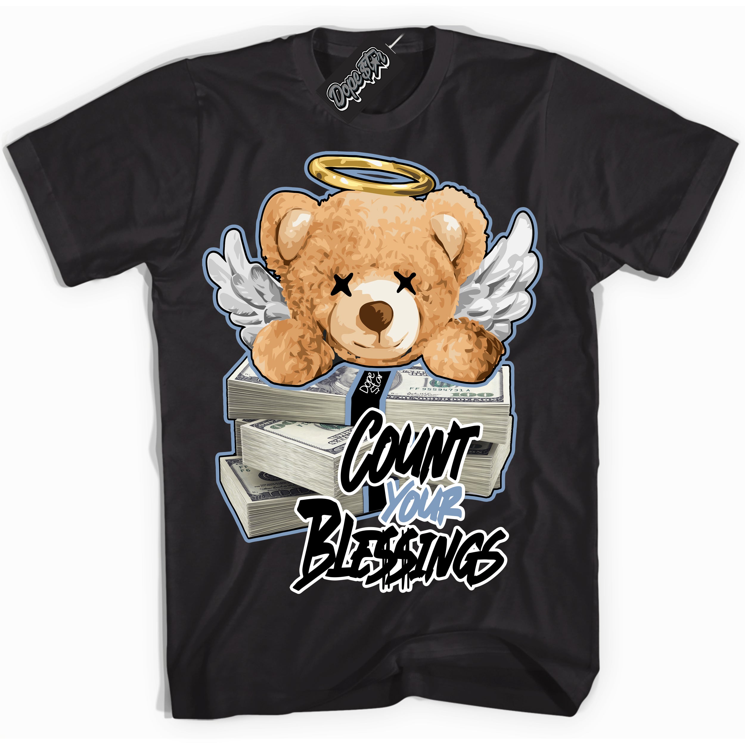 Cool Black Shirt with “ Count Your Blessings” design that perfectly matches Reverse Oreo 6s Sneakers.