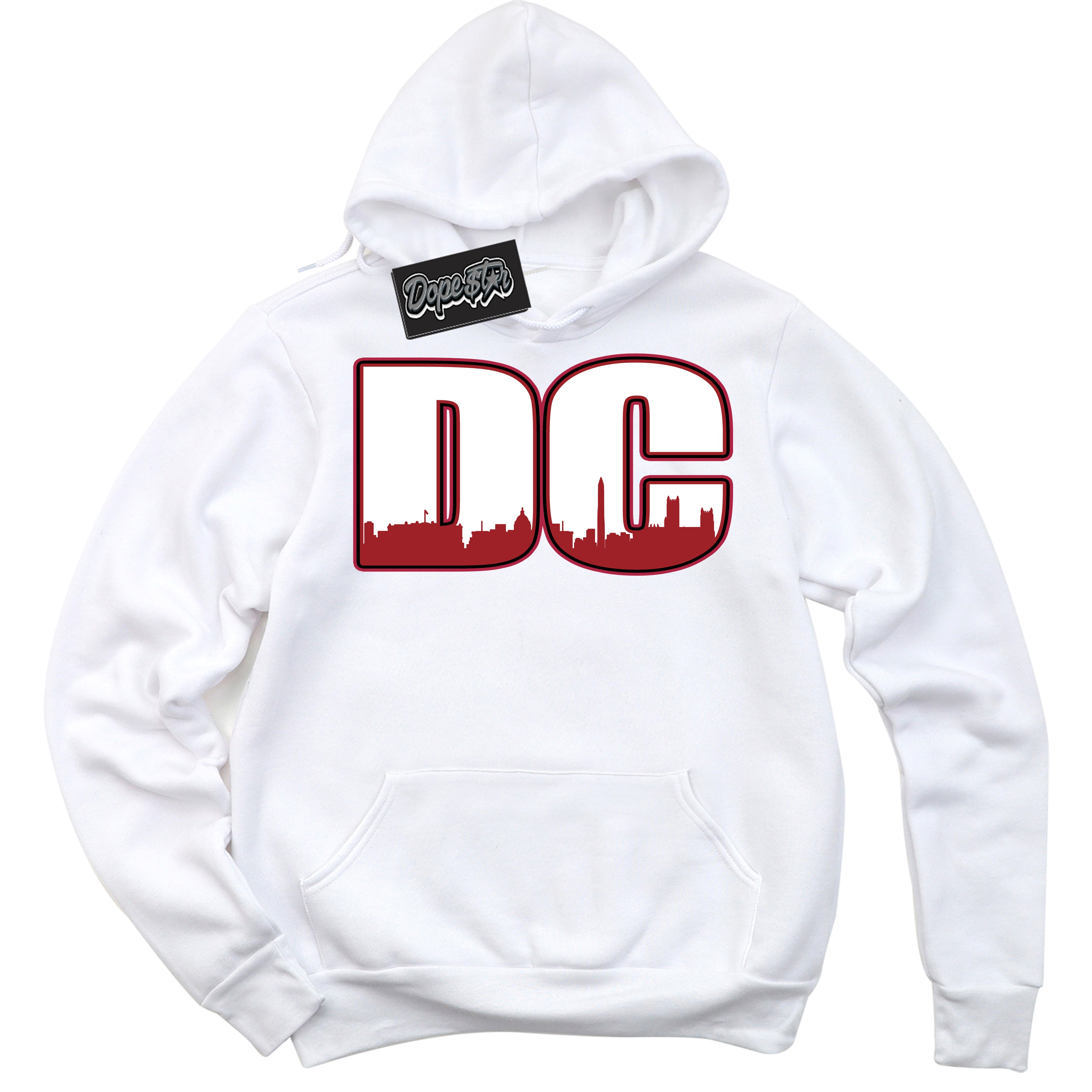 Cool White Hoodie With “ DC “ Design That Perfectly Matches Lost And Found 1s Sneakers.