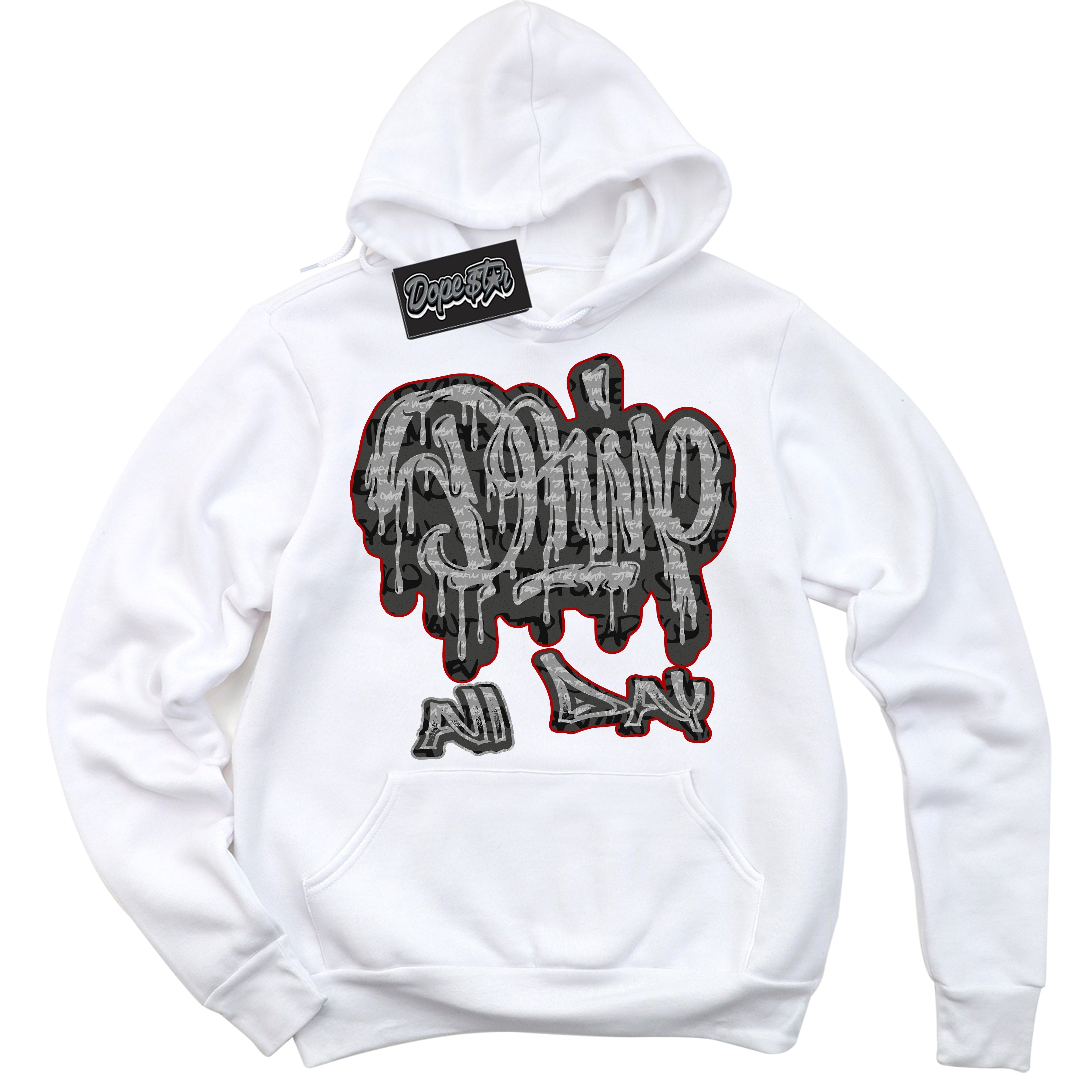 Cool White Hoodie with “ Drip All Day ”  design that Perfectly Matches Rebellionaire 1s Sneakers.