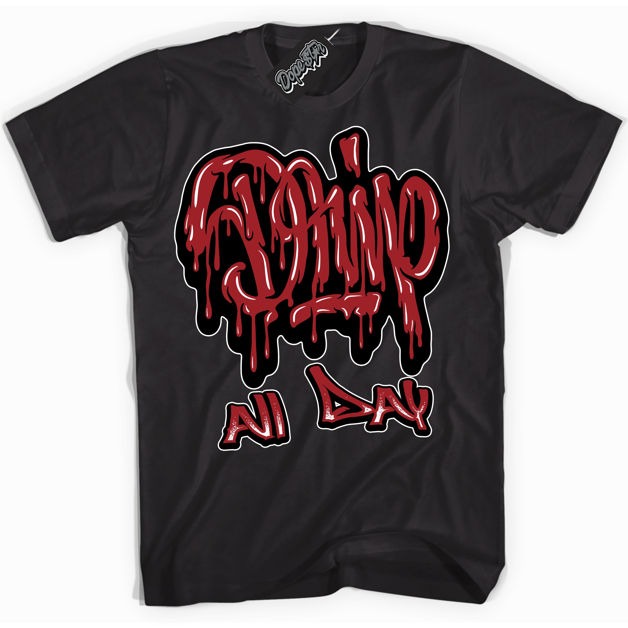 Cool Black graphic tee with “ Drip All Day ” print, that perfectly matches Lost And Found 1s sneakers