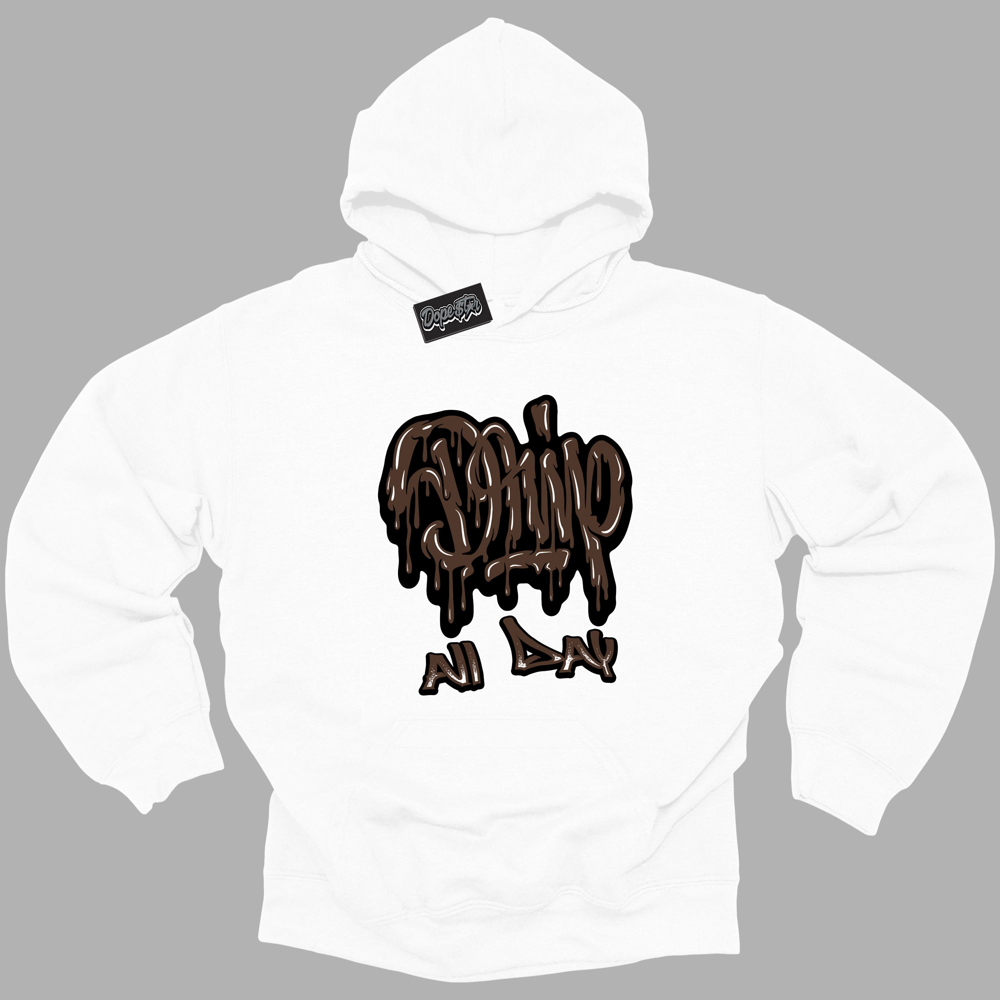 Cool White Graphic DopeStar Hoodie with “ Drip All Day “ print, that perfectly matches Palomino 1s sneakers