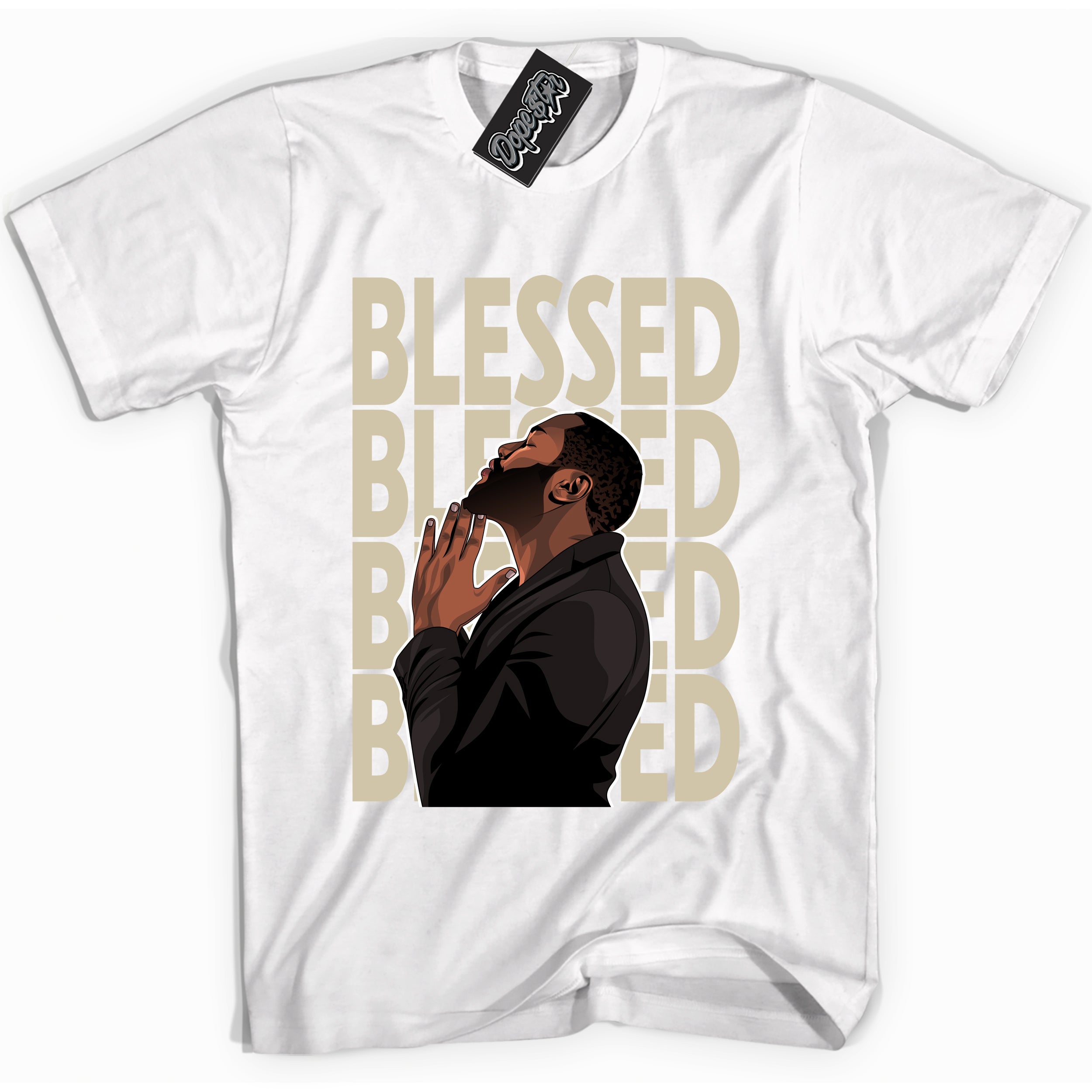 Cool White graphic tee with “ God Blessed ” print, that perfectly matches GRATITUDE 11s  sneakers