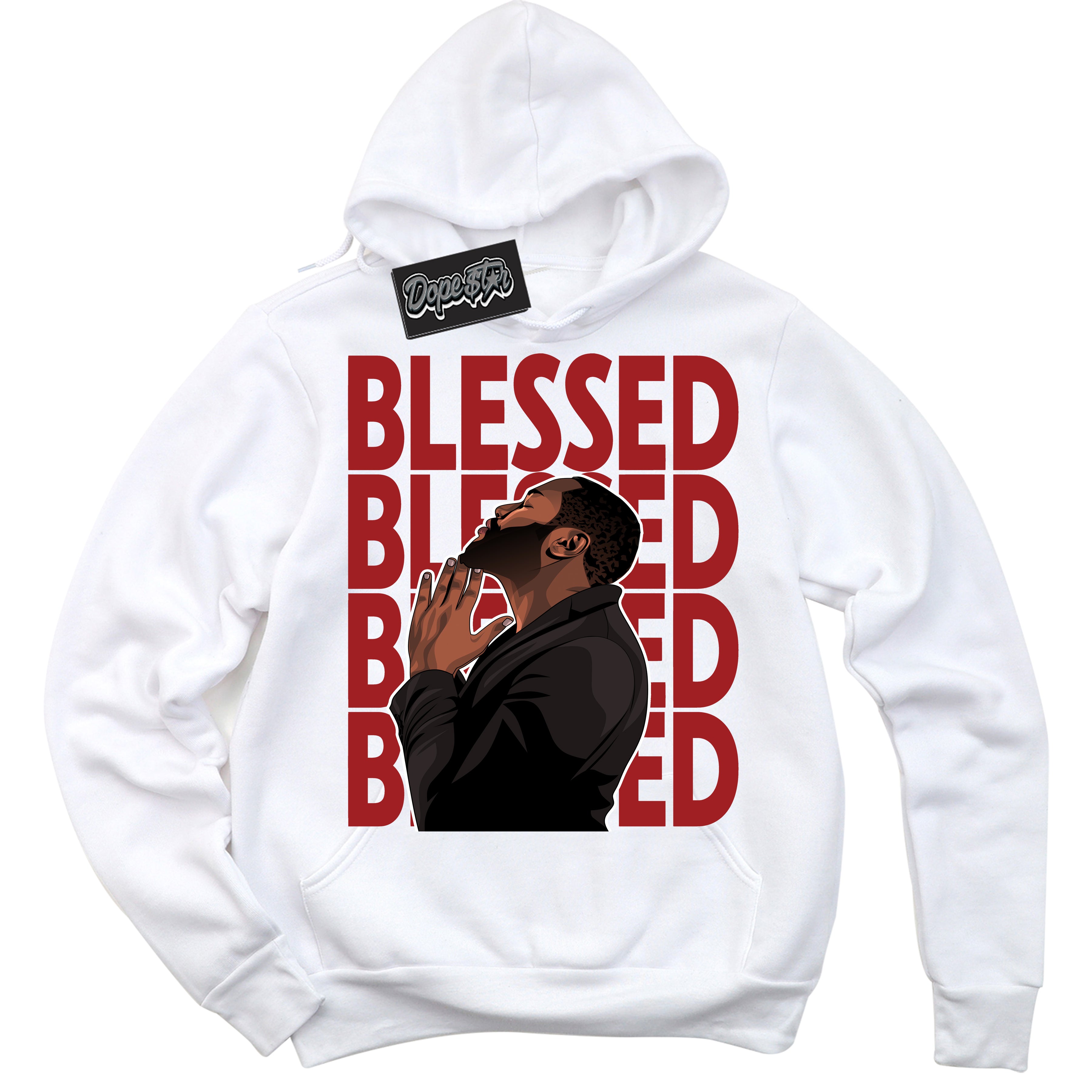 Cool White Hoodie With “ God Blessed “ Design That Perfectly Matches Lost And Found 1s Sneakers.