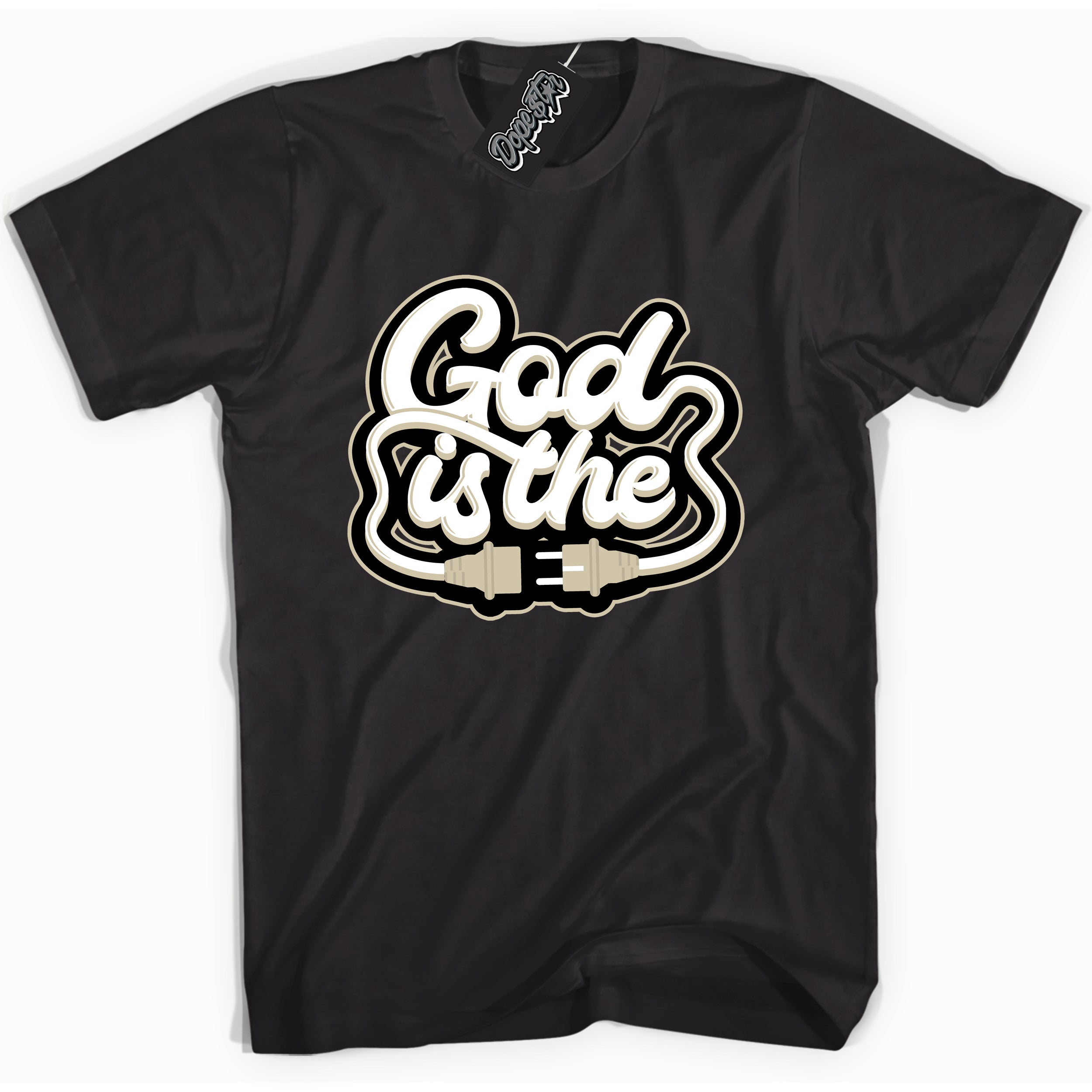 Cool Black graphic tee with “ God Is The Plug  ” print, that perfectly matches GRATITUDE 11s  sneakers