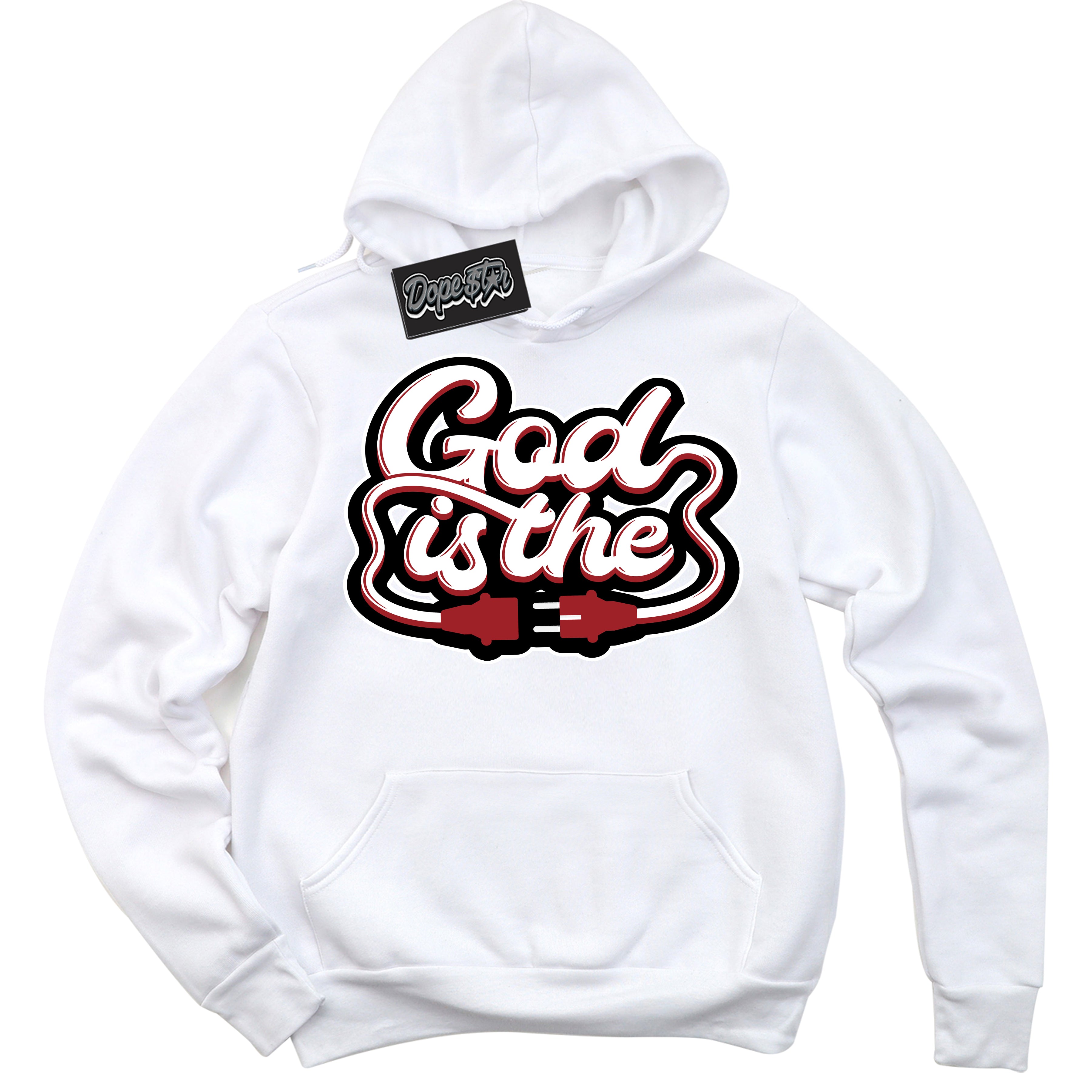 Cool White Hoodie With “ God Is The “ Design That Perfectly Matches Lost And Found 1s Sneakers.