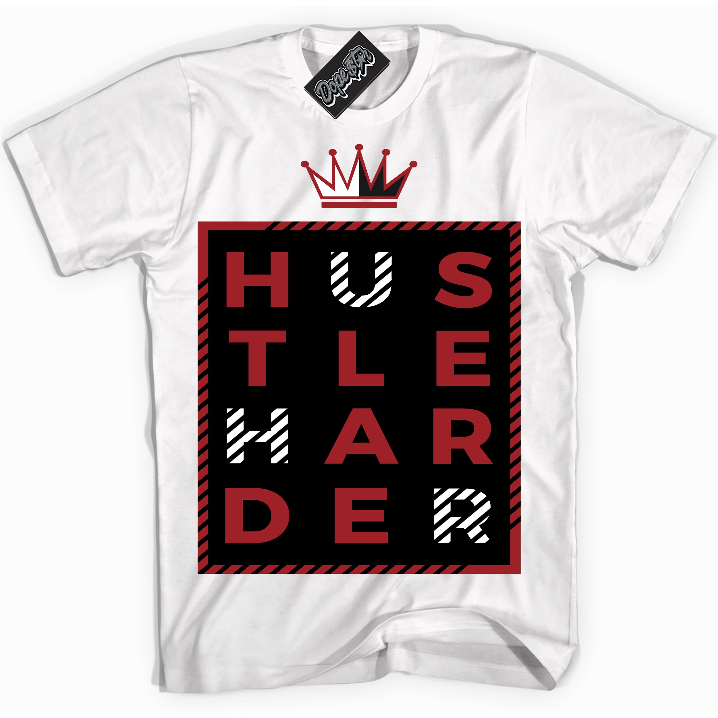 Cool White graphic tee with “ Hustle Harder ” print, that perfectly matches Lost And Found 1s sneakers