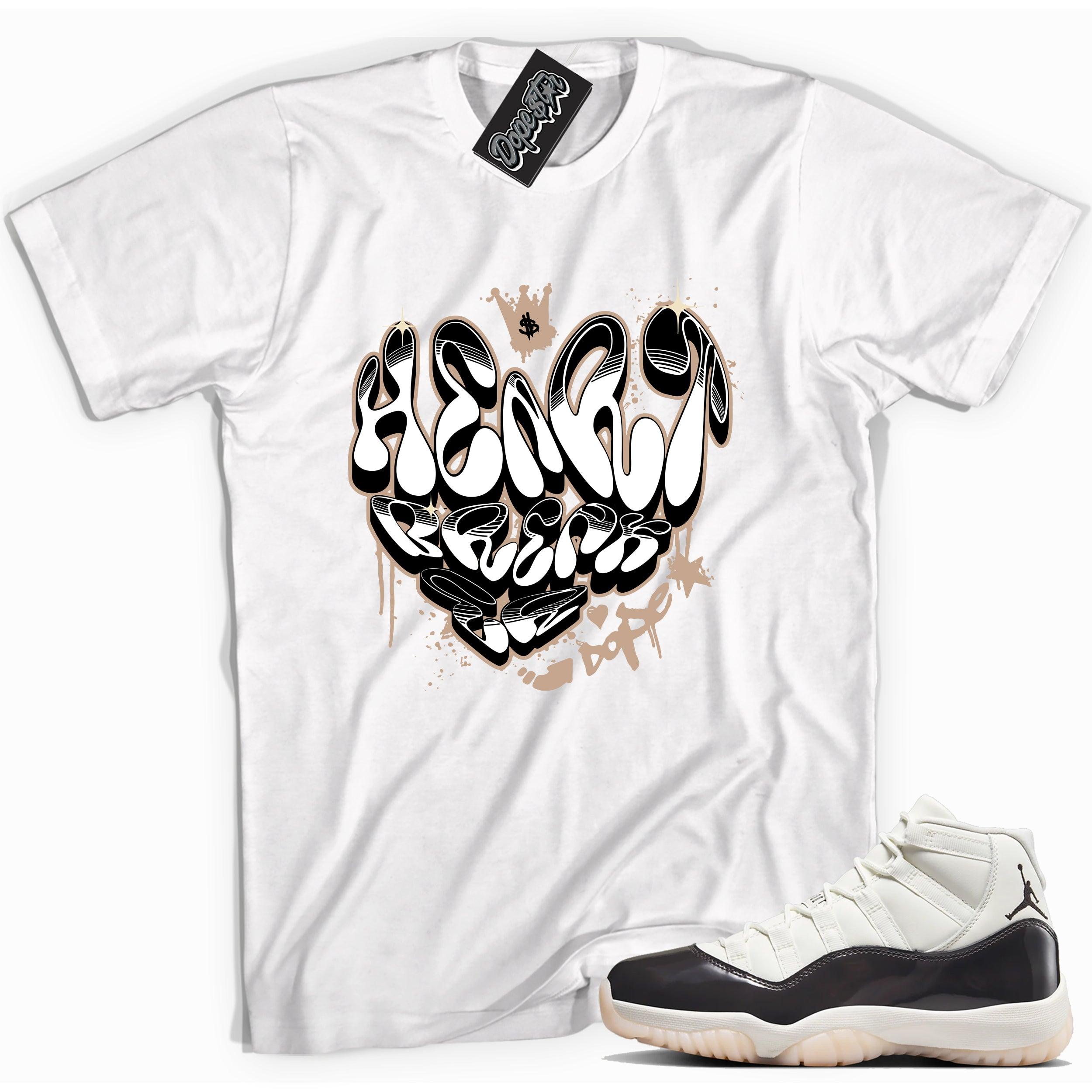 Cool White graphic tee with “ Heart Breaker ” print, that perfectly matches Air Jordan 11 Neapolitan sneakers