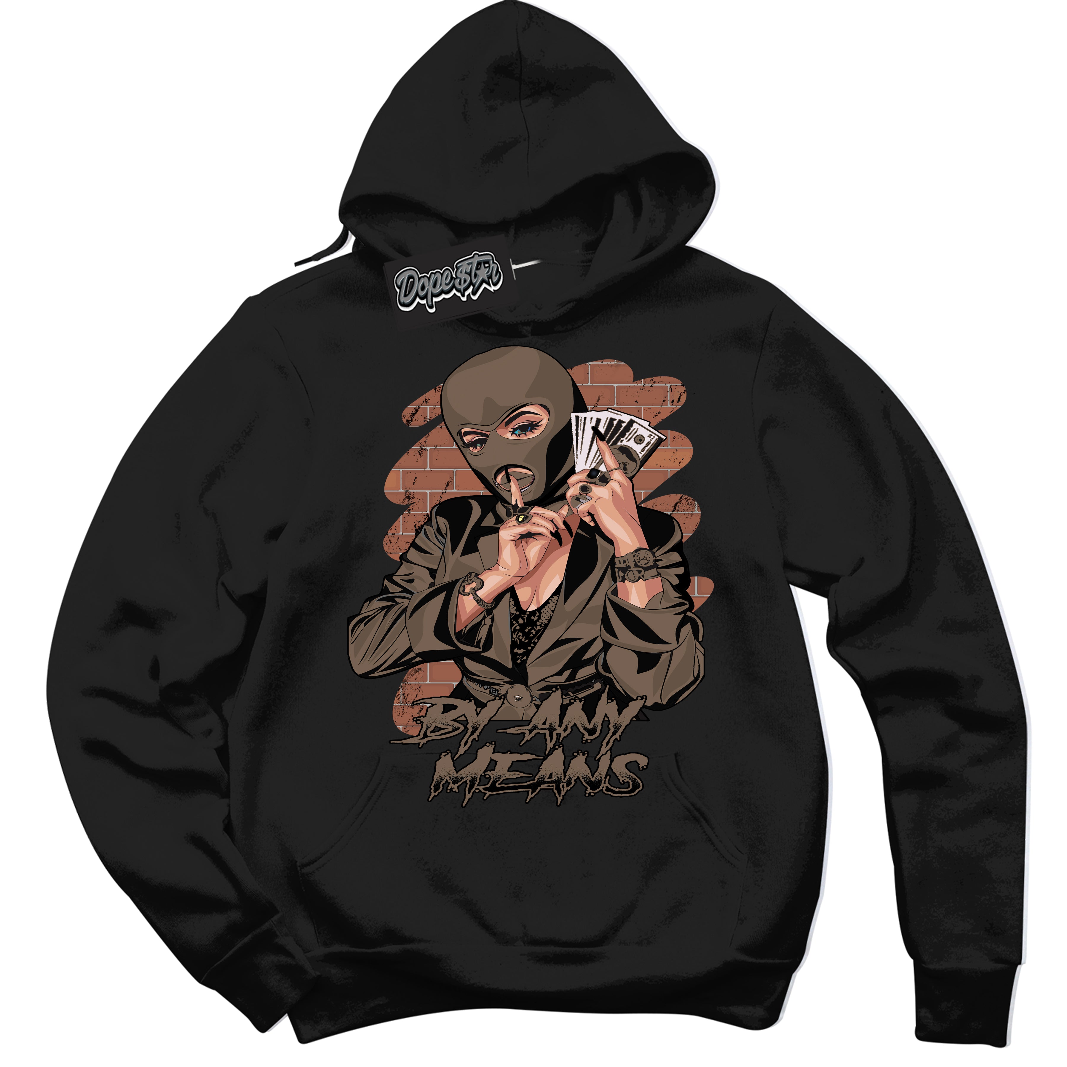 Cool Black Hoodie with “By Any Means” design that Perfectly Matches Jumpman Jack TR Travis Scott Dark Mocha Sneakers.