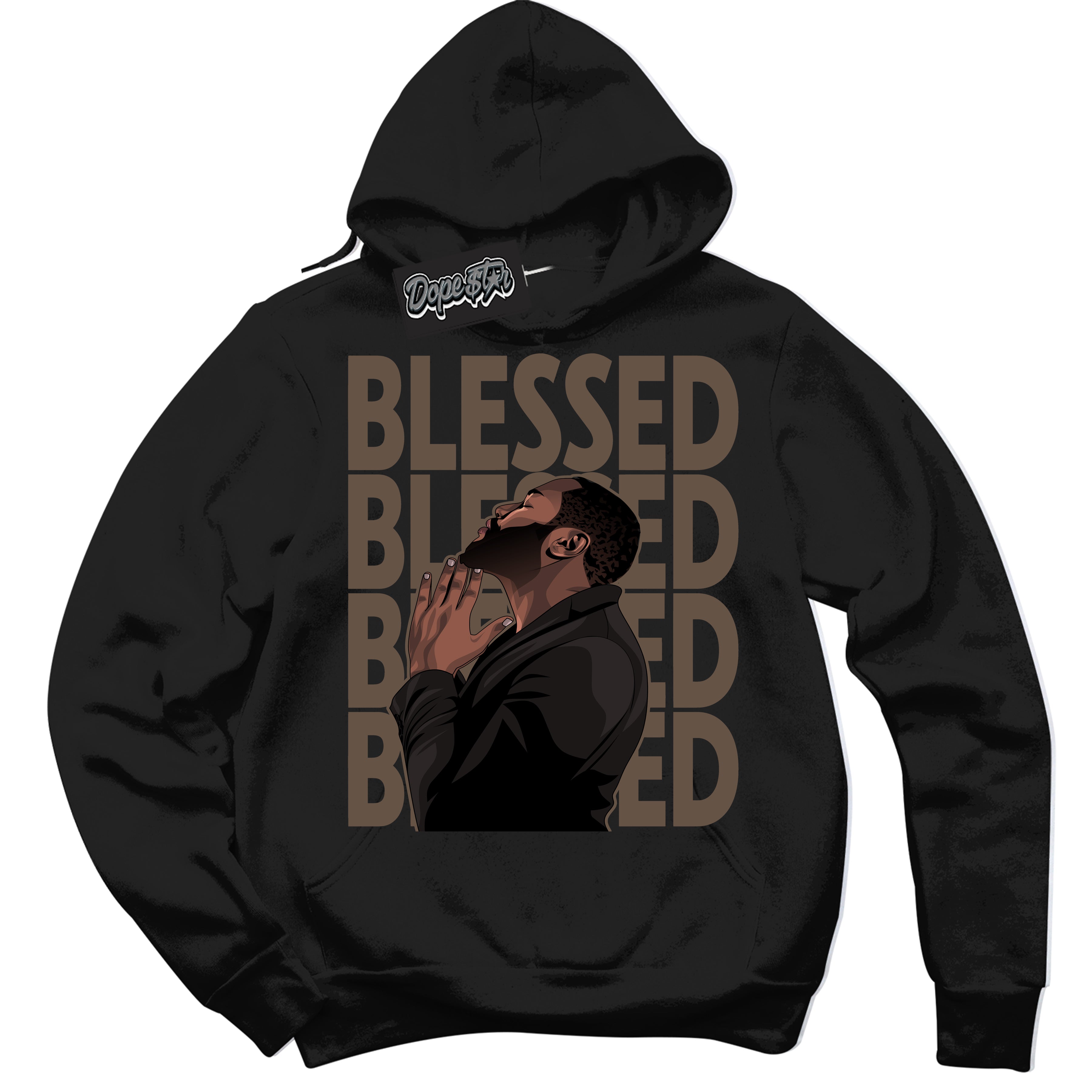 Cool Black Hoodie with “God Blessed” design that Perfectly Matches Jumpman Jack TR Travis Scott Dark Mocha Sneakers.
