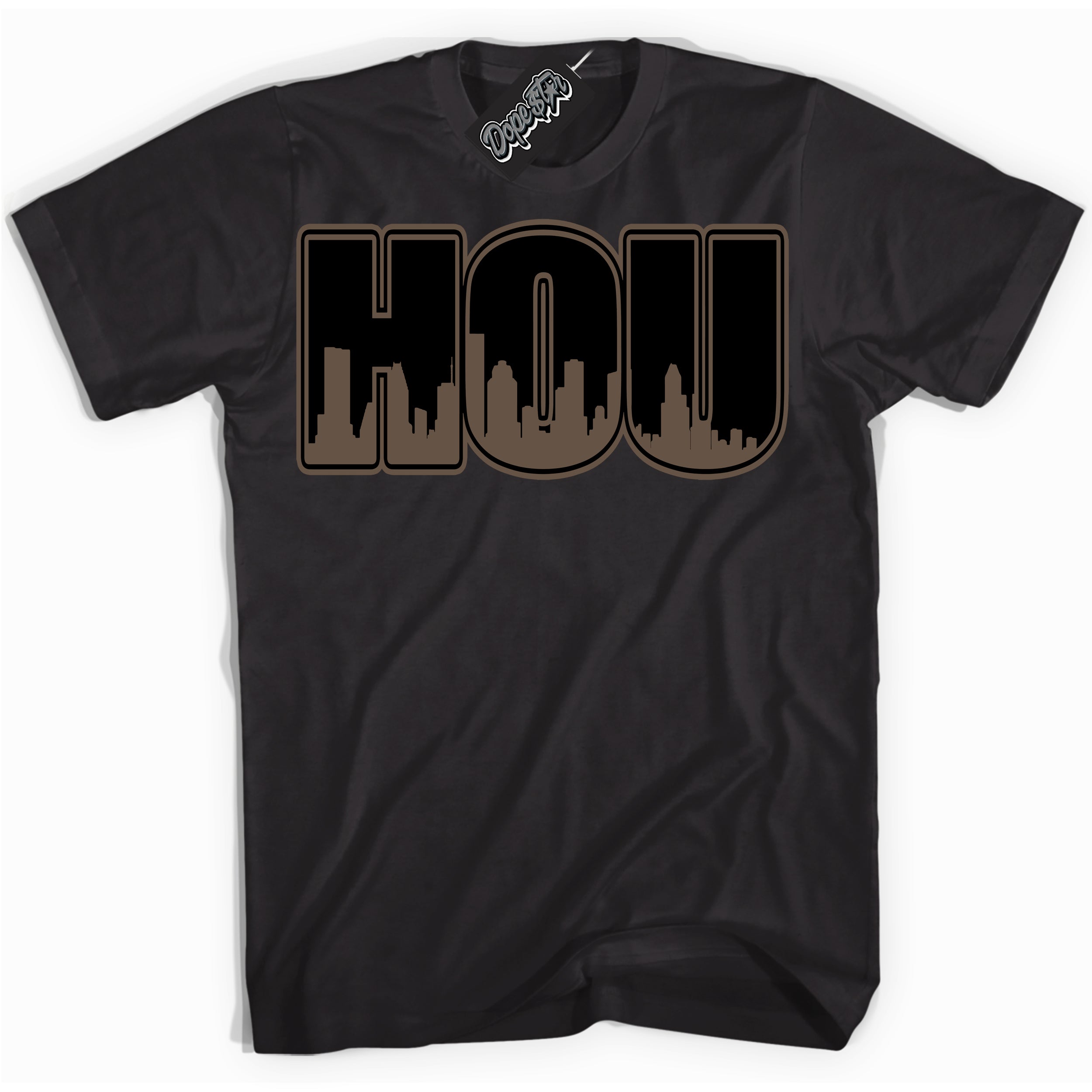 Cool Black Shirt with “Houston” design that perfectly matches the Jumpman Jack TR Travis Scott Dark Mocha Sneakers.