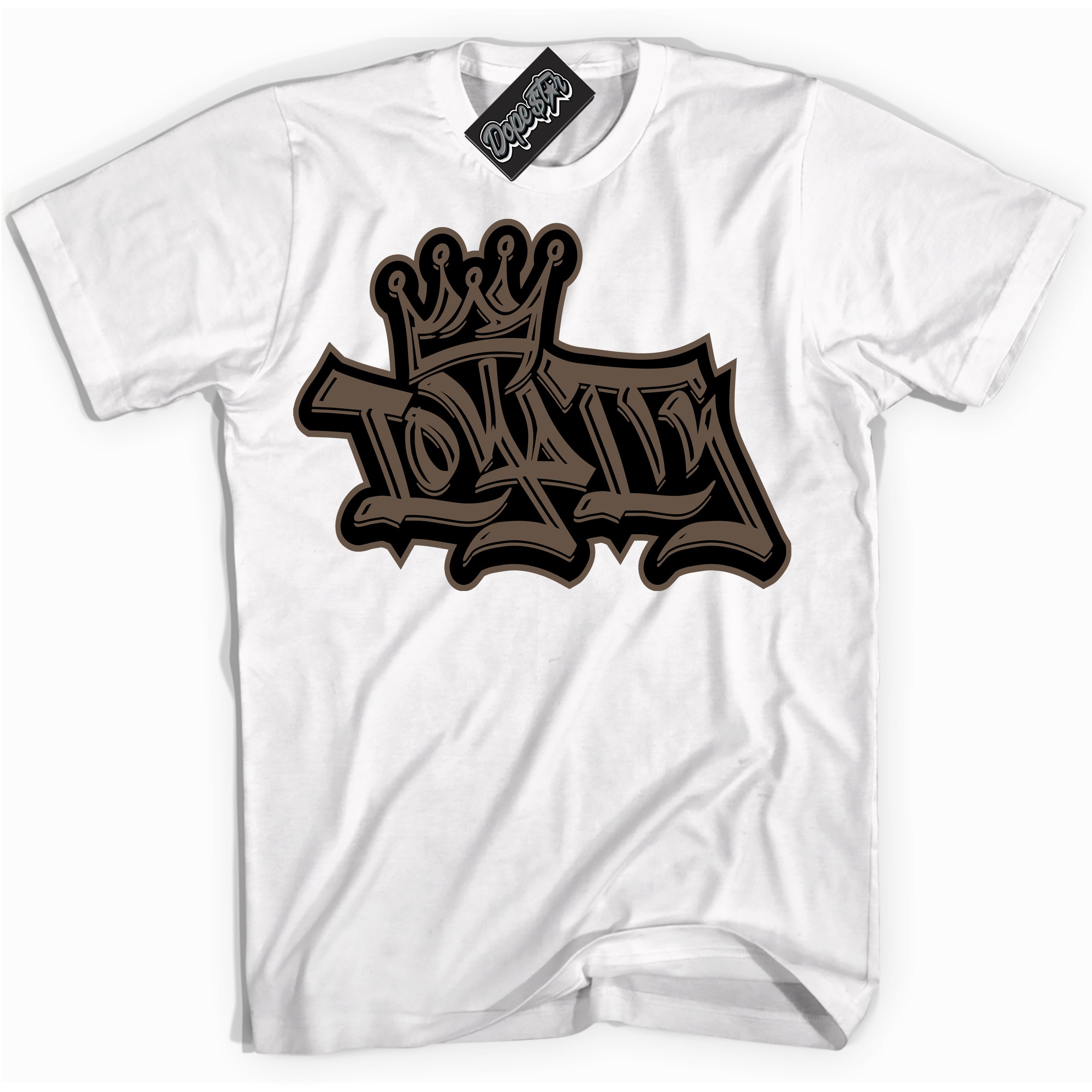 Cool White Shirt with “Loyalty Crown” design that perfectly matches the Jumpman Jack TR Travis Scott Dark Mocha Sneakers.