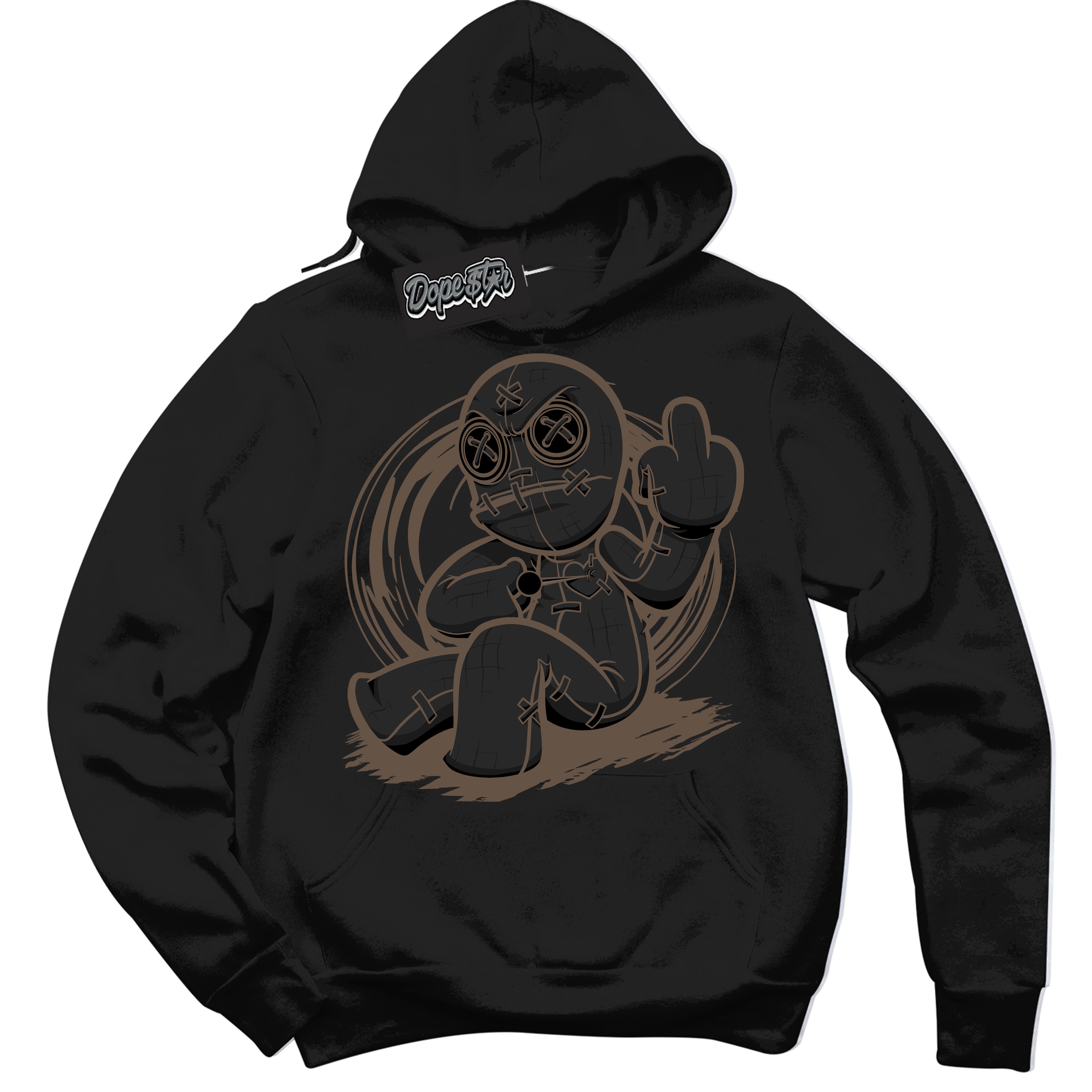 Cool Black Hoodie with “Voodoo Doll” design that Perfectly Matches Jumpman Jack TR Travis Scott Dark Mocha Sneakers.