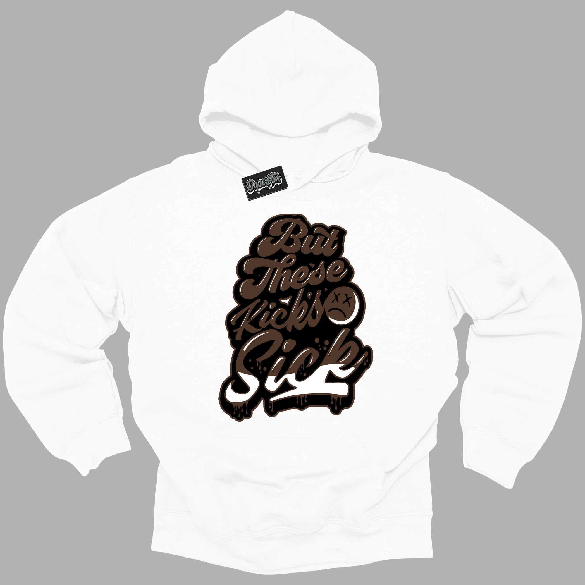 Cool White Graphic DopeStar Hoodie with “ Kick Sick “ print, that perfectly matches Palomino 1s sneakers
