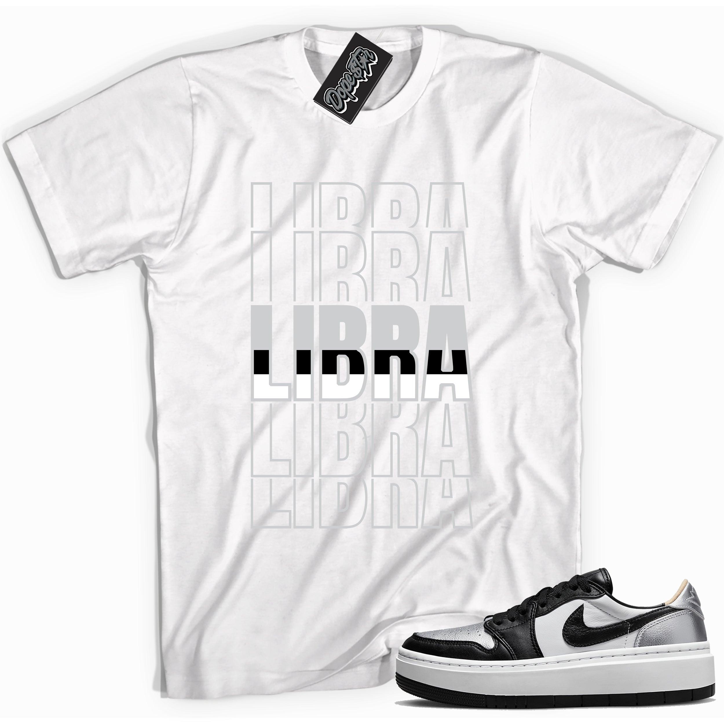 Cool white graphic tee with 'libra' print, that perfectly matches Air Jordan 1 Elevate Low SE Silver Toe sneakers.