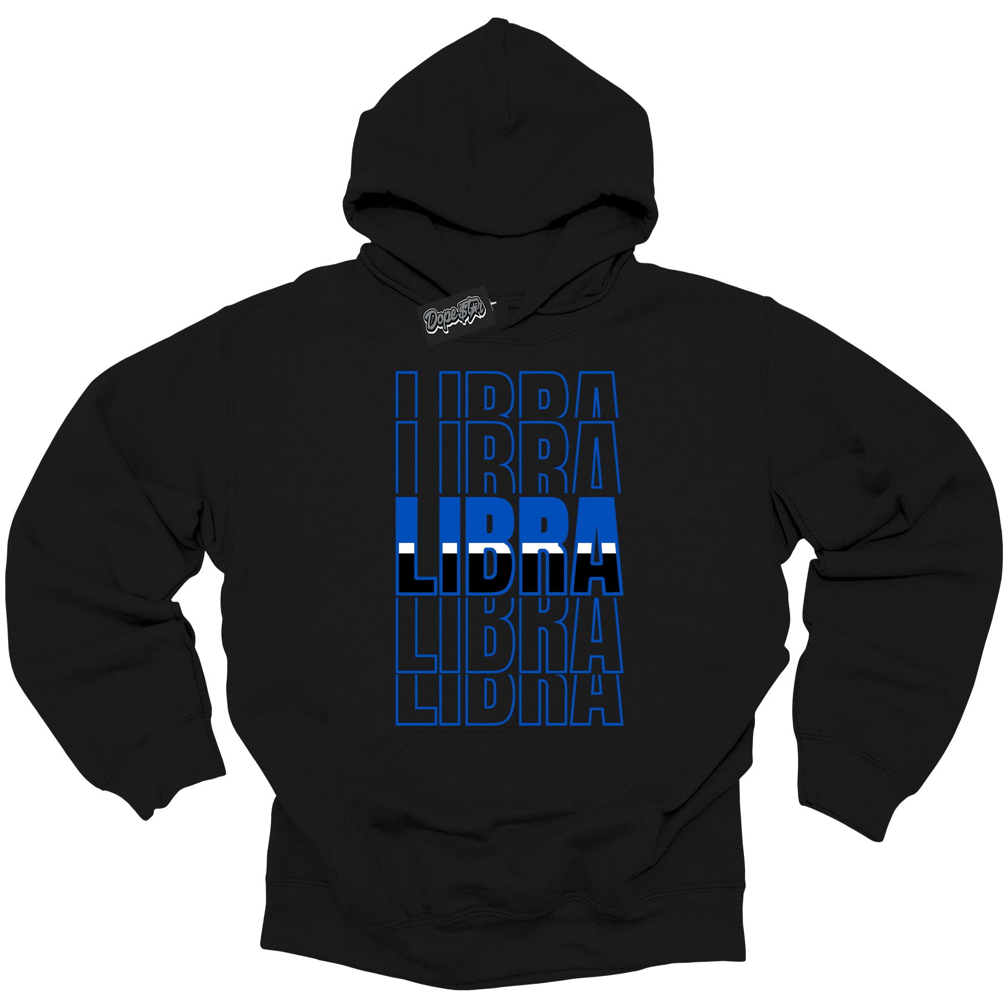 Cool Black Hoodie with “ Libra ” design that Perfectly Matches Royal Reimagined 1s Sneakers.