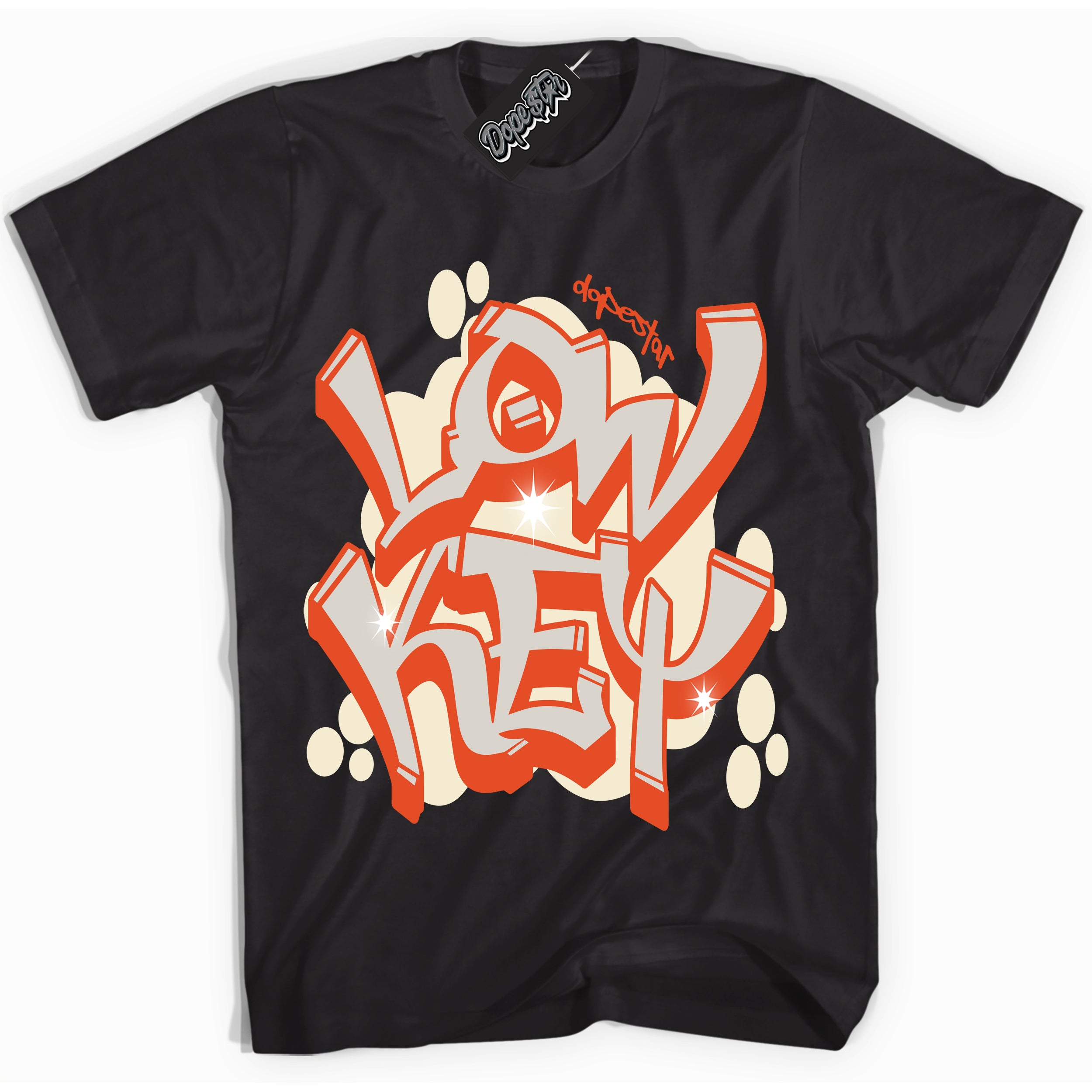 Black “Low Key” T-shirt by Dope Star Brand®, styled to match Cinnabar 1s sneakers