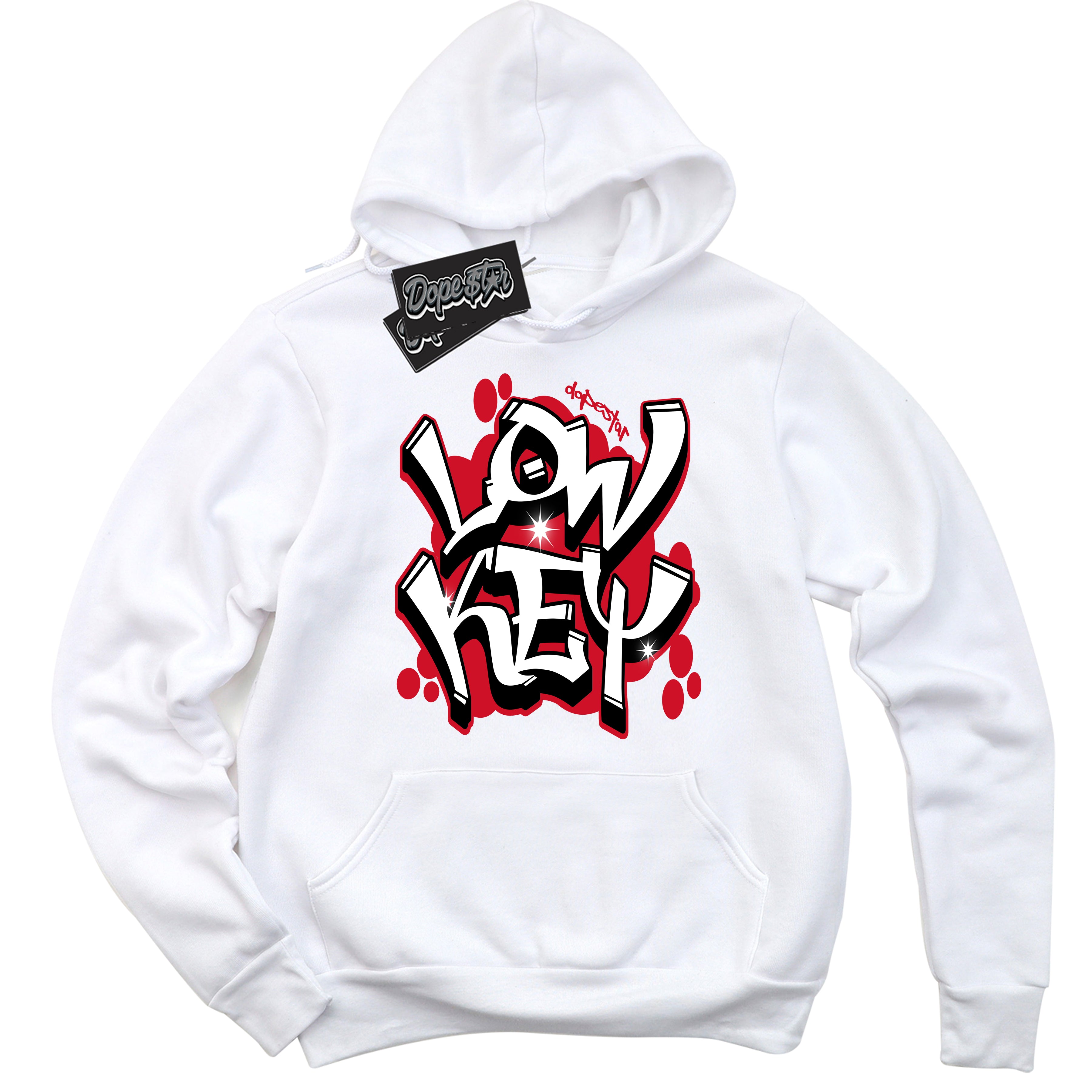 White “Low Key” Hoodie by Dope Star Brand®, styled to match Black Toe 1s sneakers