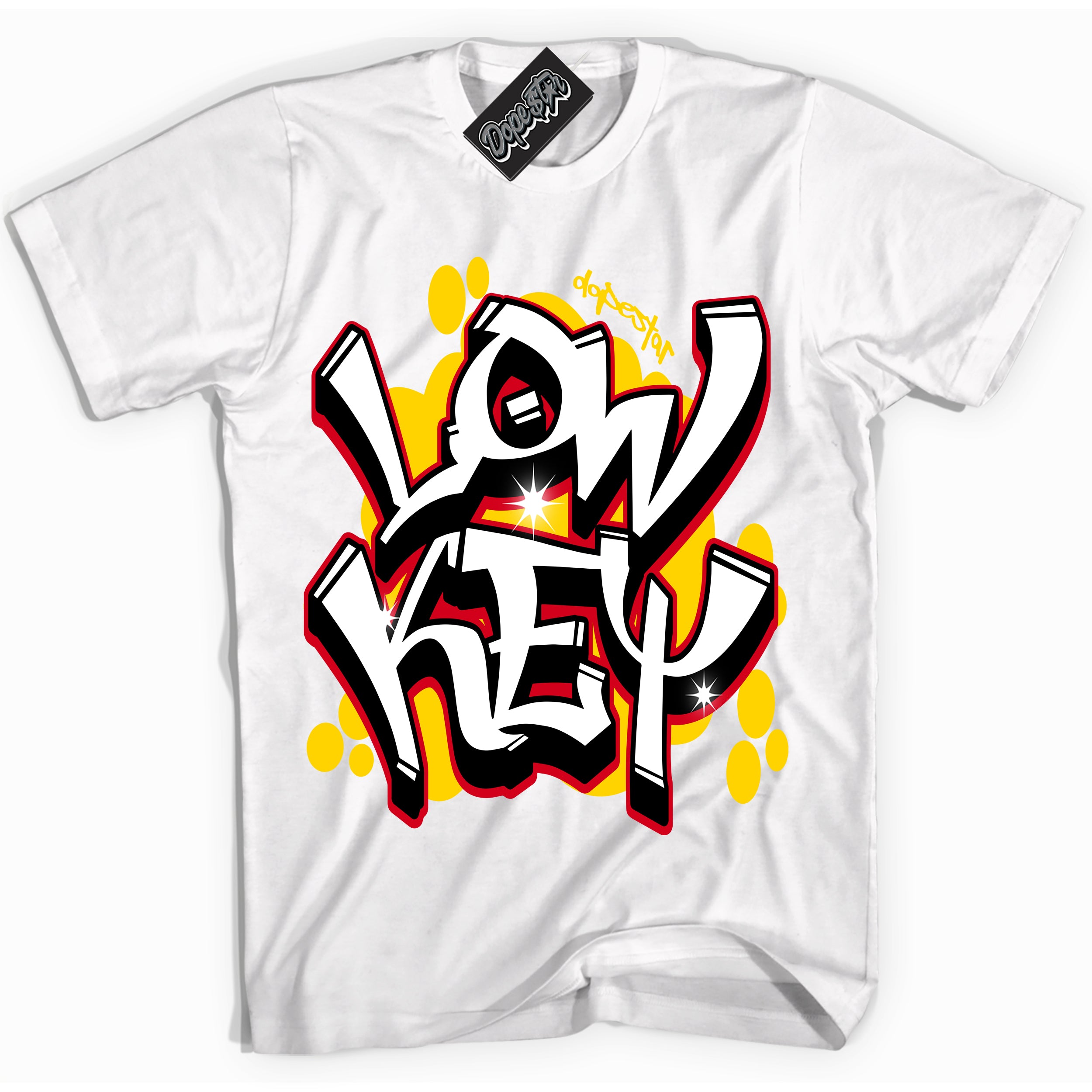 White “Low Key” T-shirt by Dope Star Brand®, styled to match Quai 54 1s sneakers