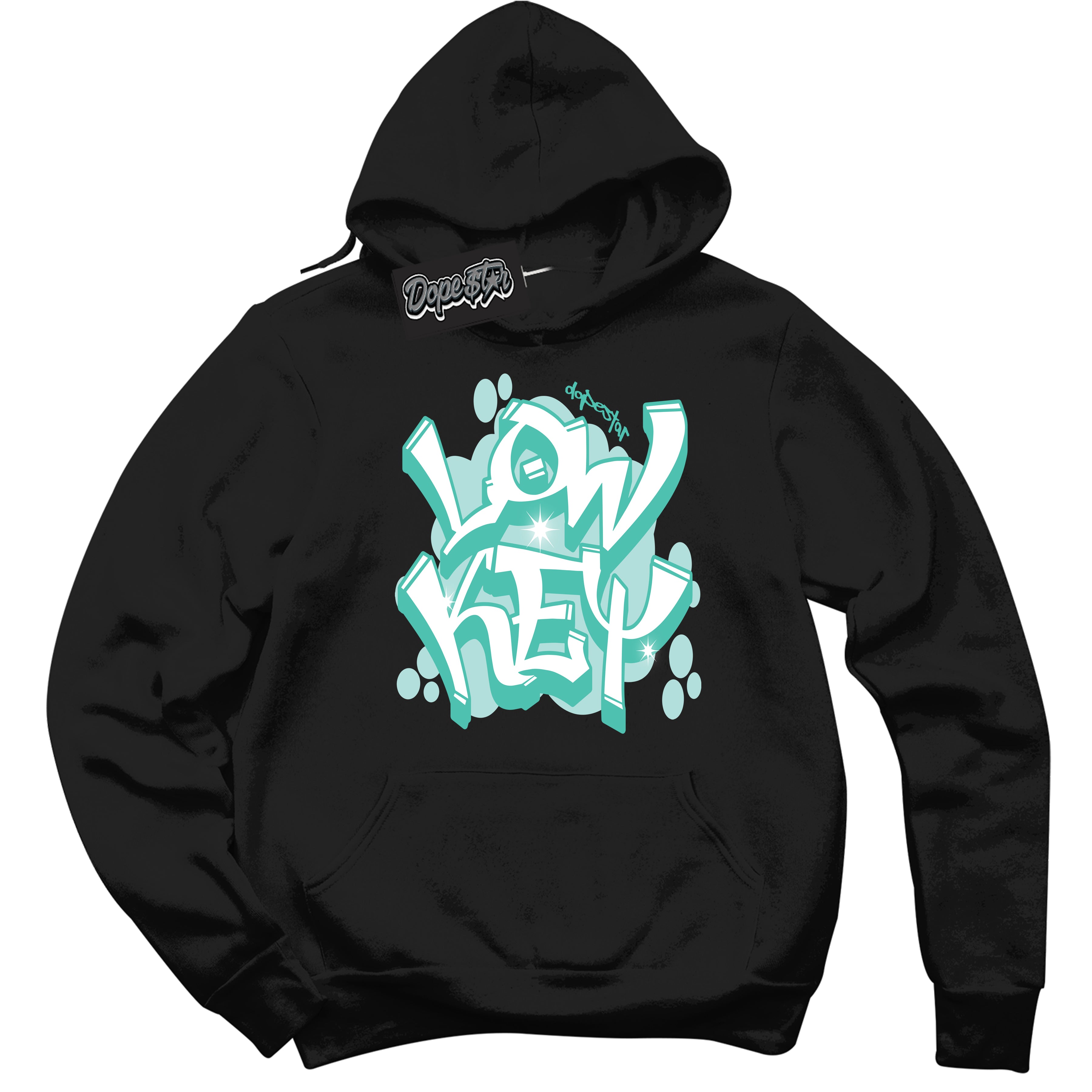 Black “Low Key” Hoodie by Dope Star Brand®, styled to match Teal 1s sneakers
