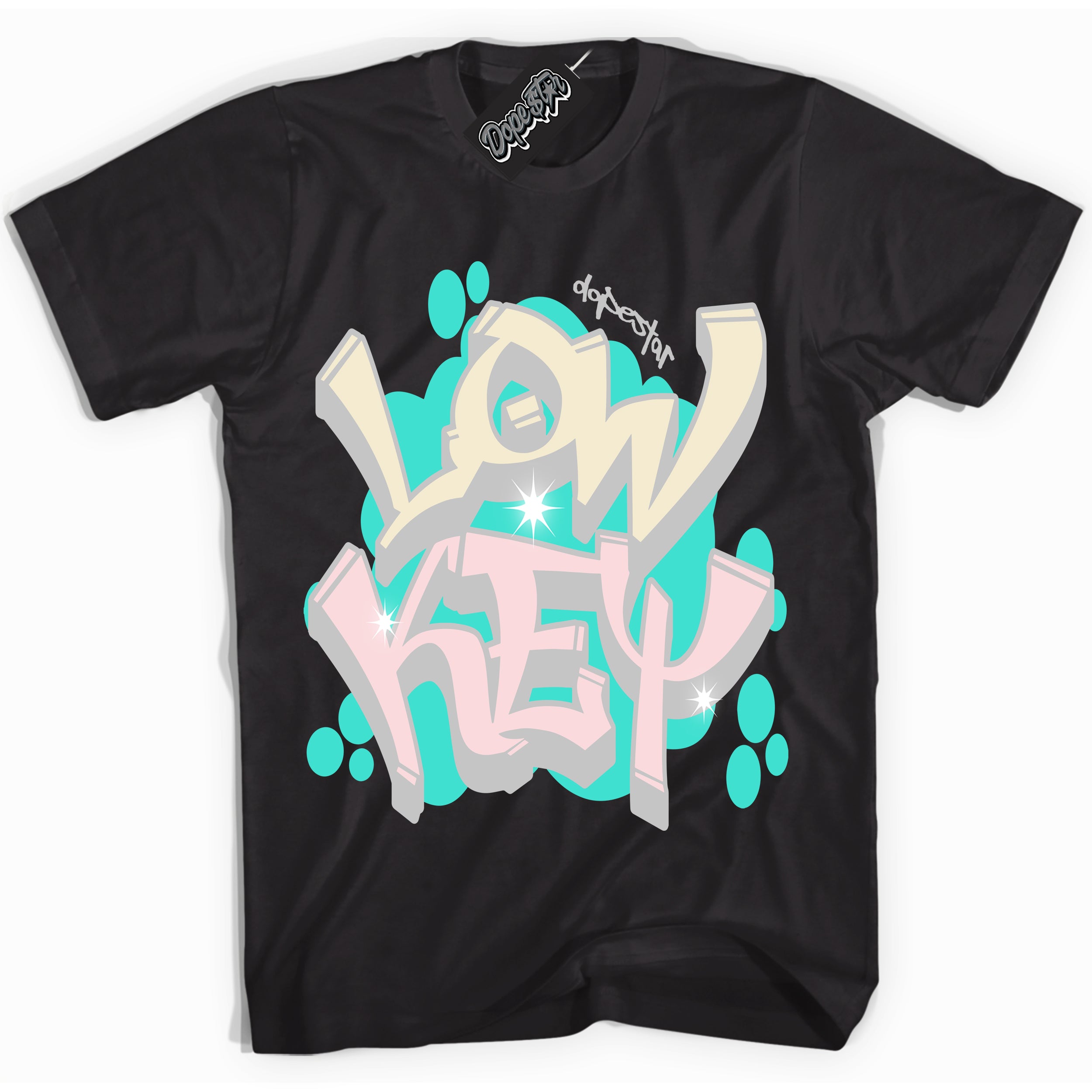 Black “Low Key” T-shirt by Dope Star Brand®, styled to match Soft Pearl 1s sneakers