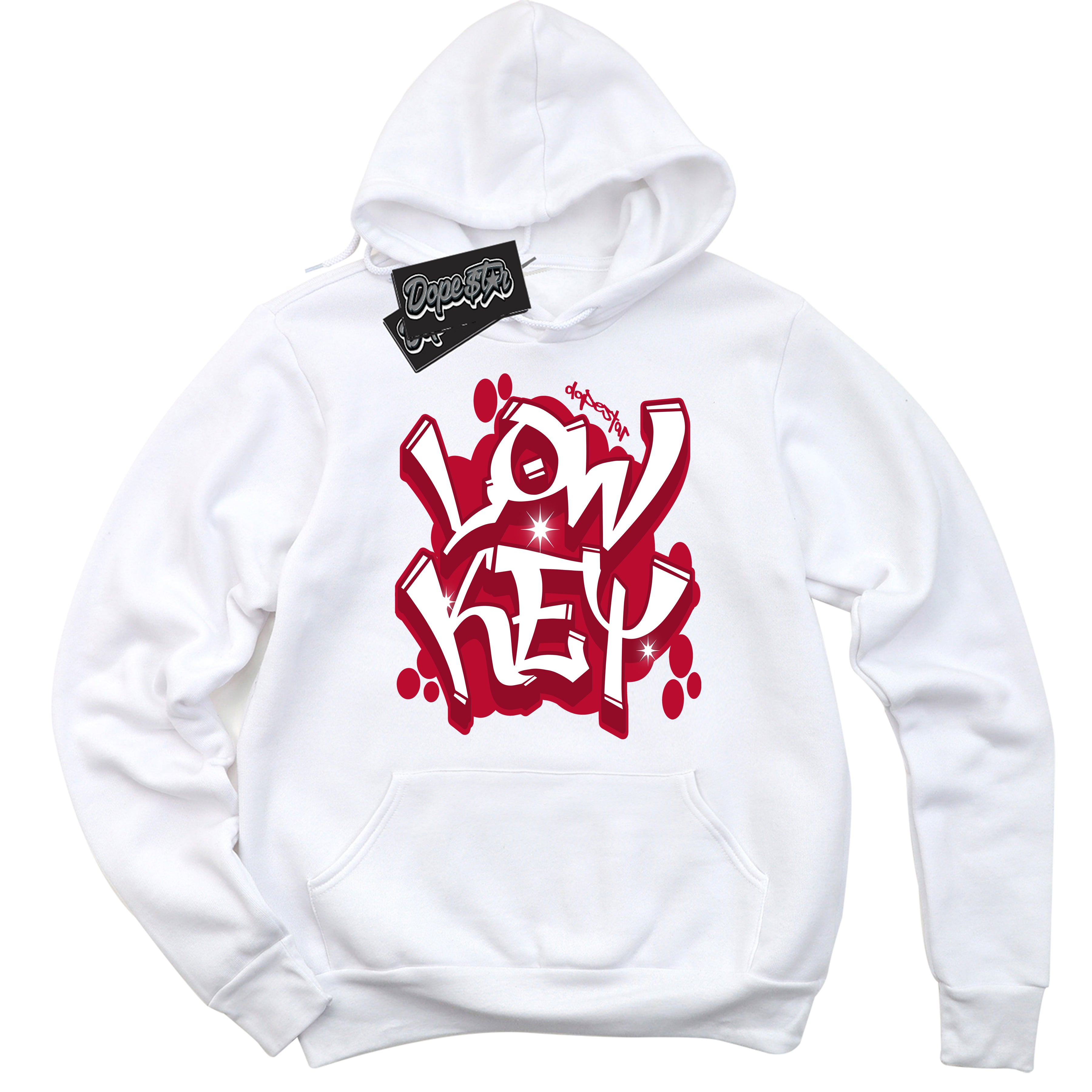 White “Low Key” Hoodie by Dope Star Brand®, styled to match University Red Dunk sneakers