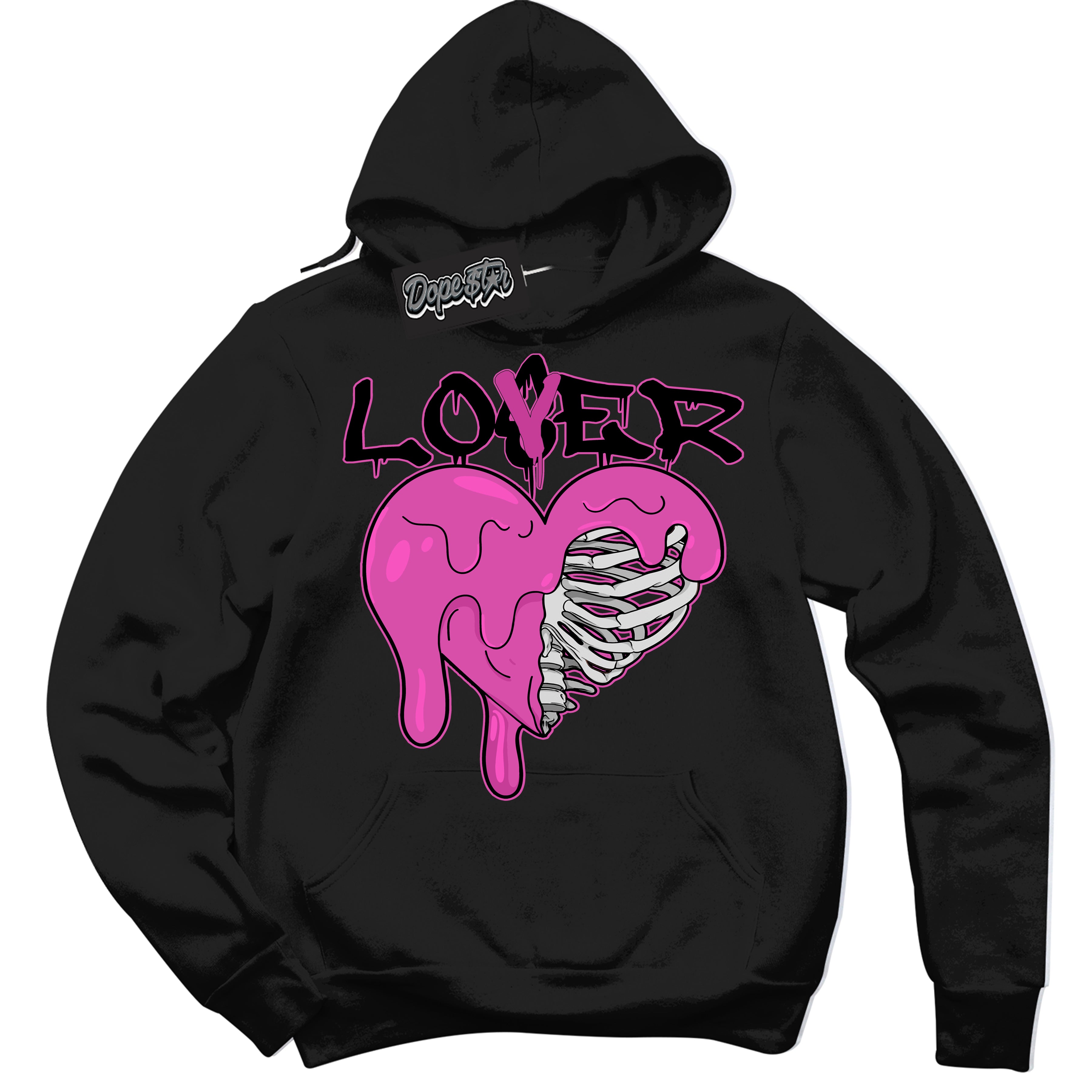 Black Hoodie with playful pink and black "Lover Loser" graphic, made to match Air Max 1 Valentine's Day sneakers | Sneaker Shirts Outlet