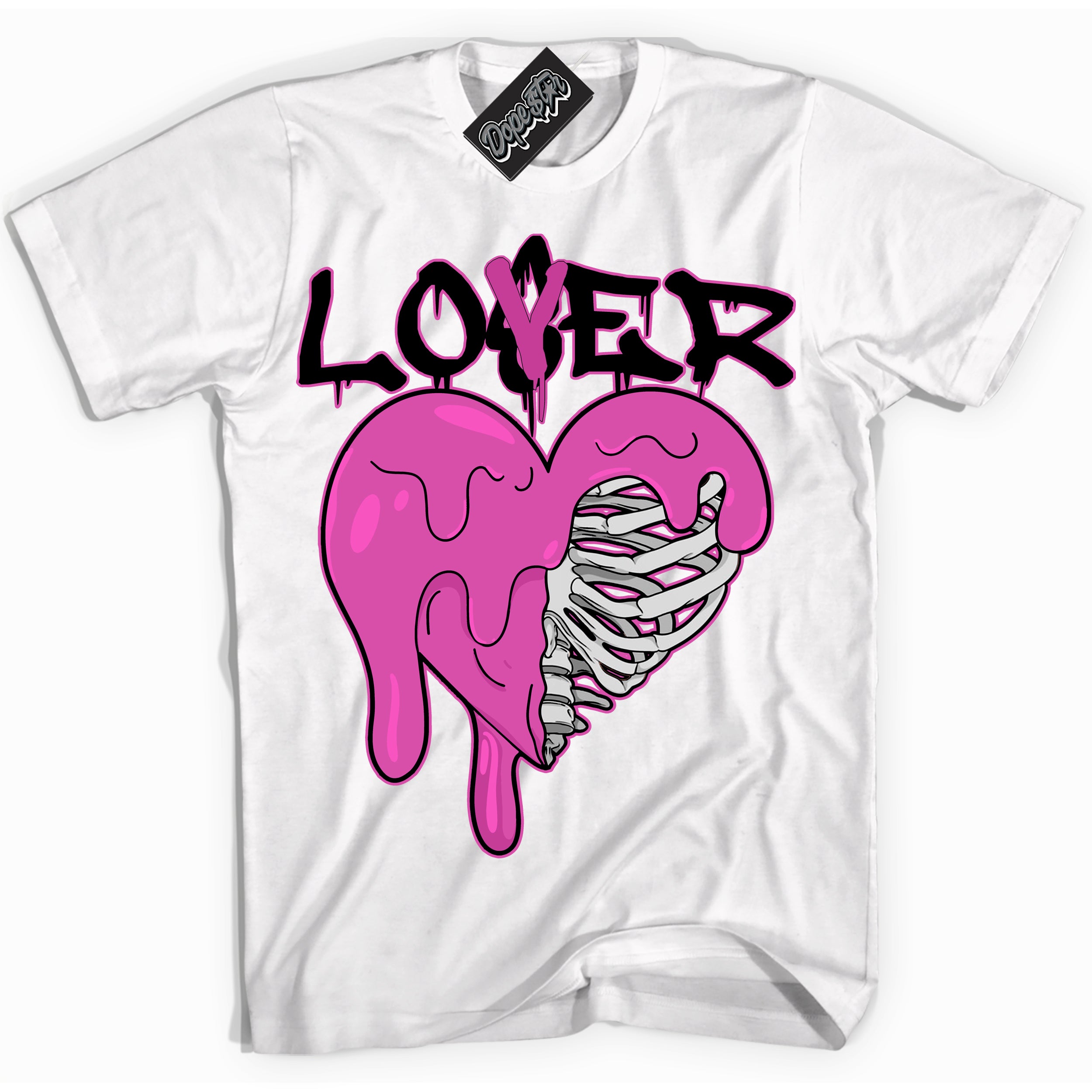 White T-shirt with playful pink and black "Lover Loser" graphic, made to match Air Max 1 Valentine's Day sneakers | Sneaker Shirts Outlet