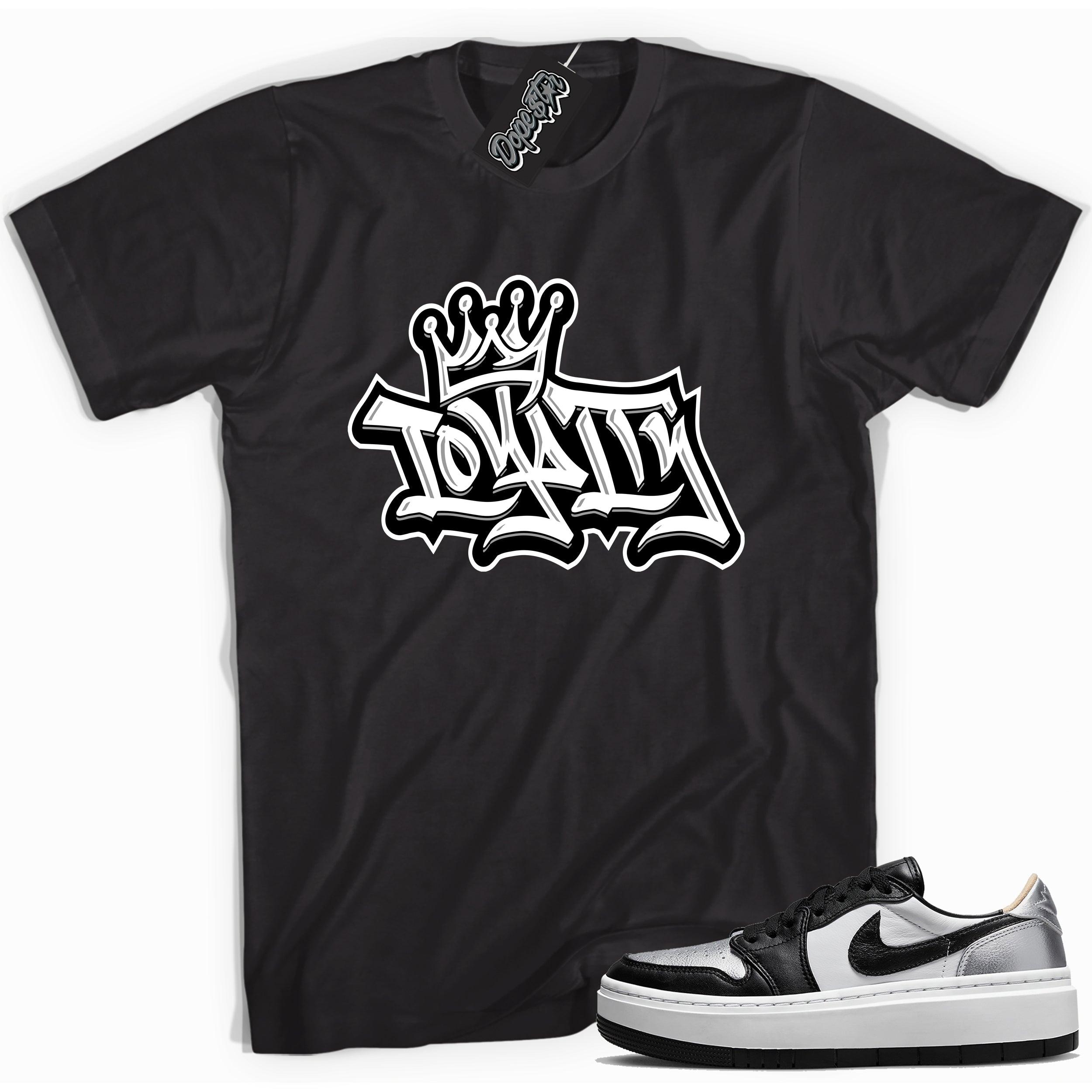 Cool black graphic tee with 'loyalty' print, that perfectly matches Air Jordan 1 Elevate Low SE Silver Toe sneakers.
