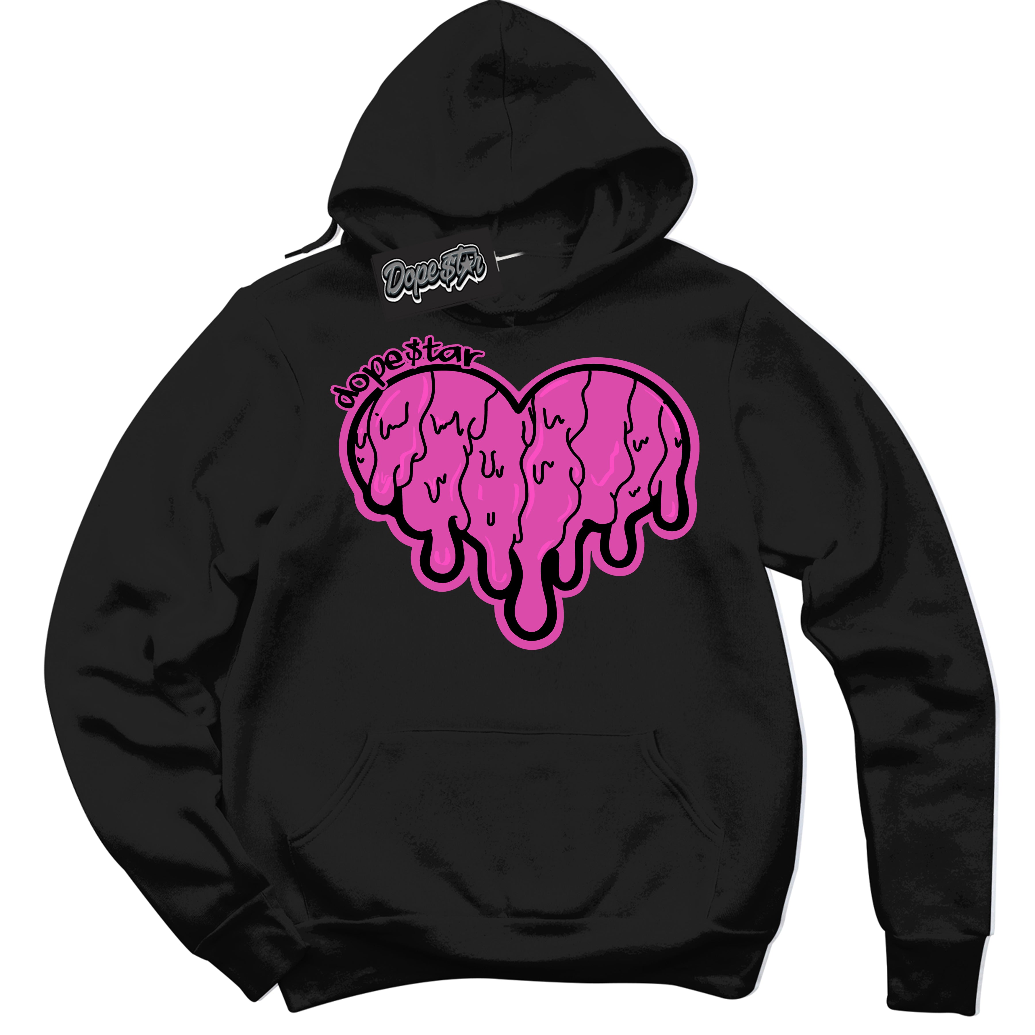 Black Hoodie with playful pink and black "Melting Heart" graphic, made to match Air Max 1 Valentine's Day sneakers | Sneaker Shirts Outlet
