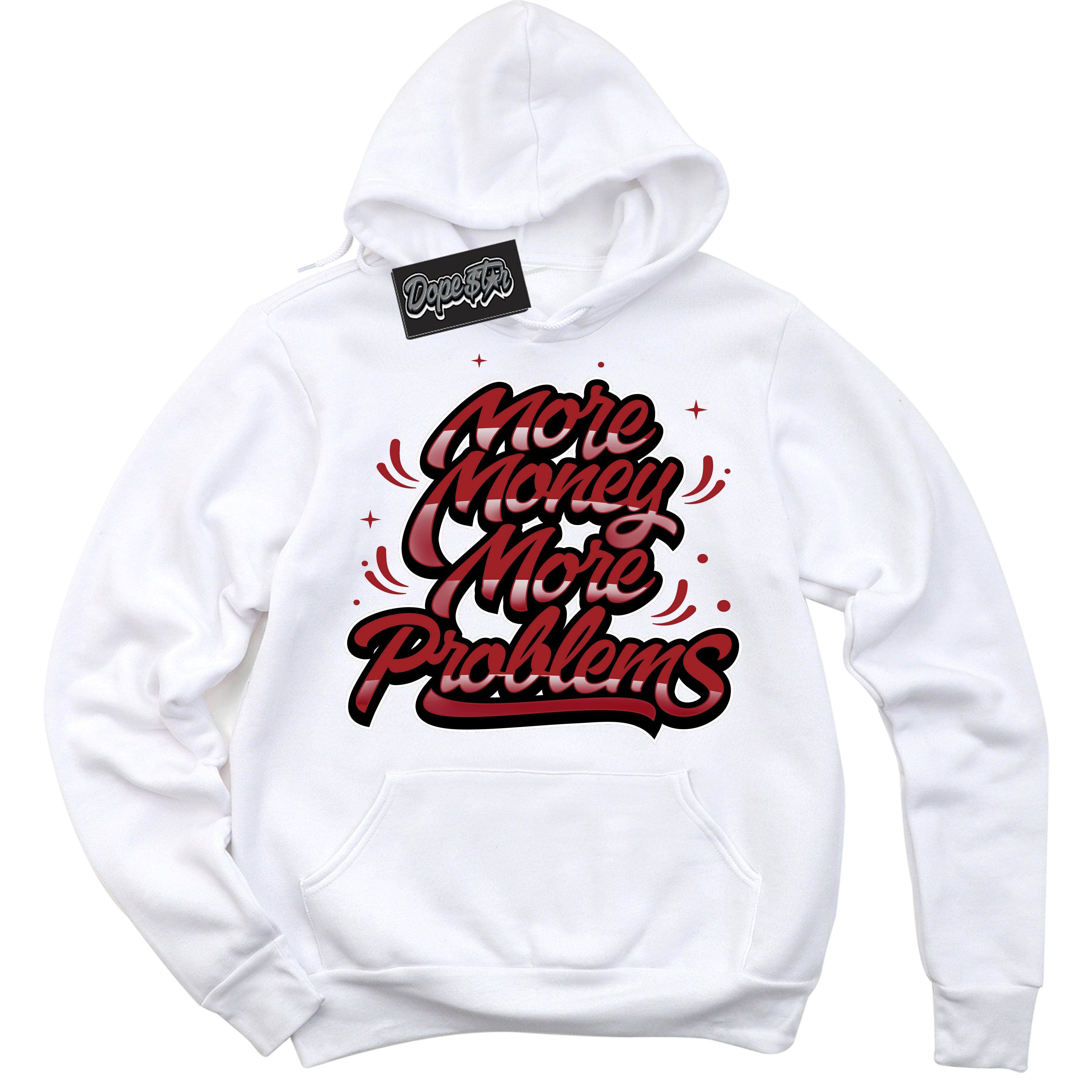 Cool White Hoodie With “ More Money More Problems “ Design That Perfectly Matches Lost And Found 1s Sneakers.