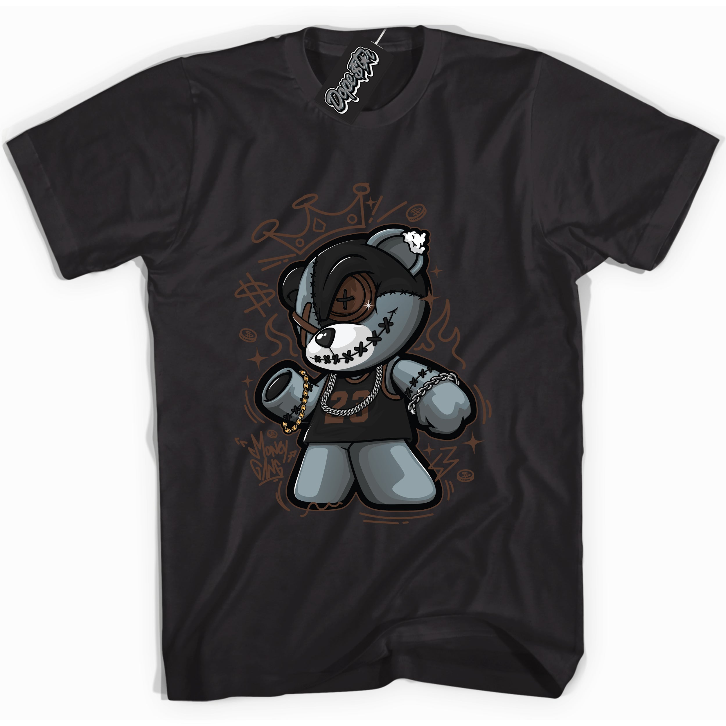 Cool Black graphic tee with “ Money Gang Bear ” design, that perfectly matches Palomino 1s sneakers