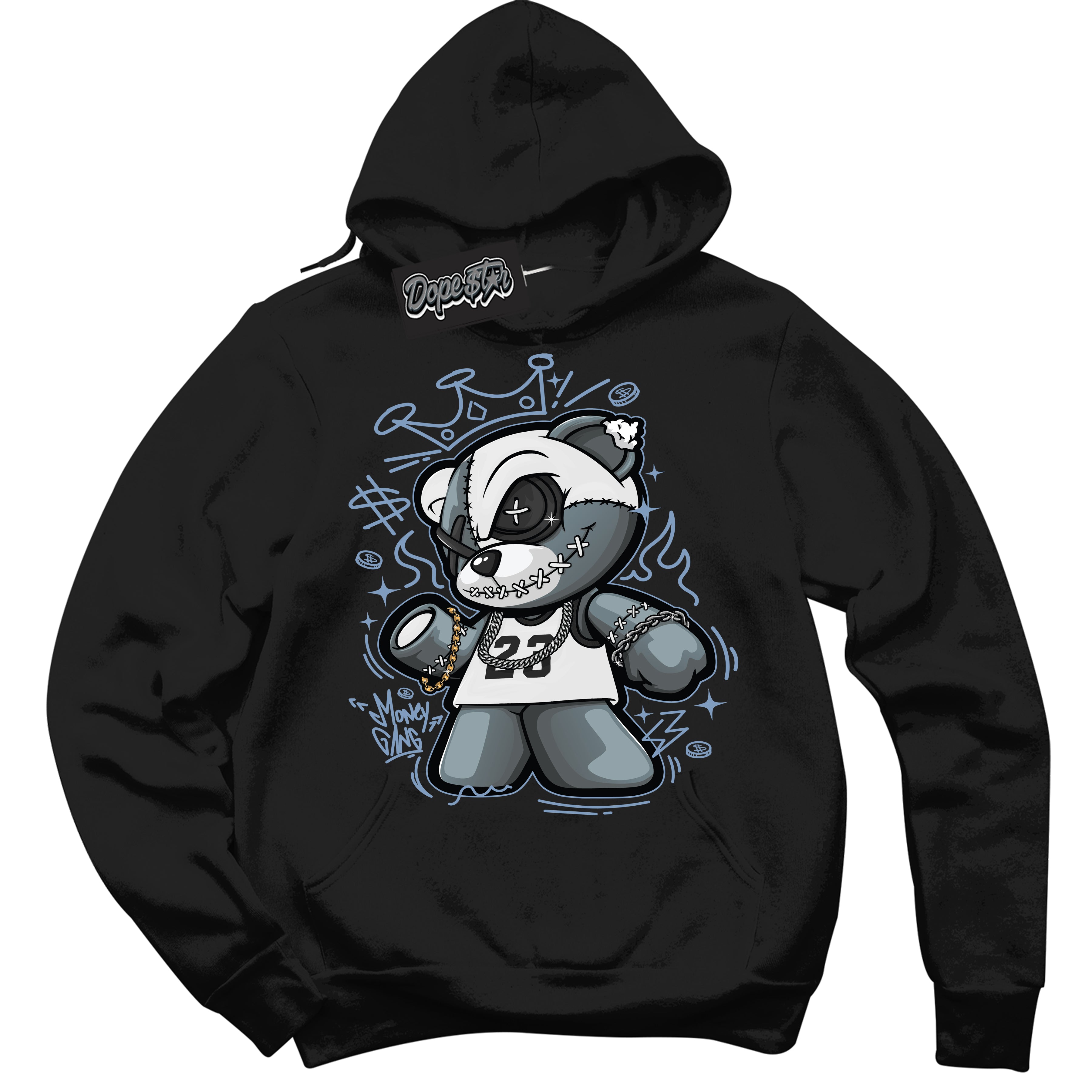 Cool Black Hoodie with “ Money Gang Bear ”  design that Perfectly Matches Reverse Oreo 6s Sneakers.