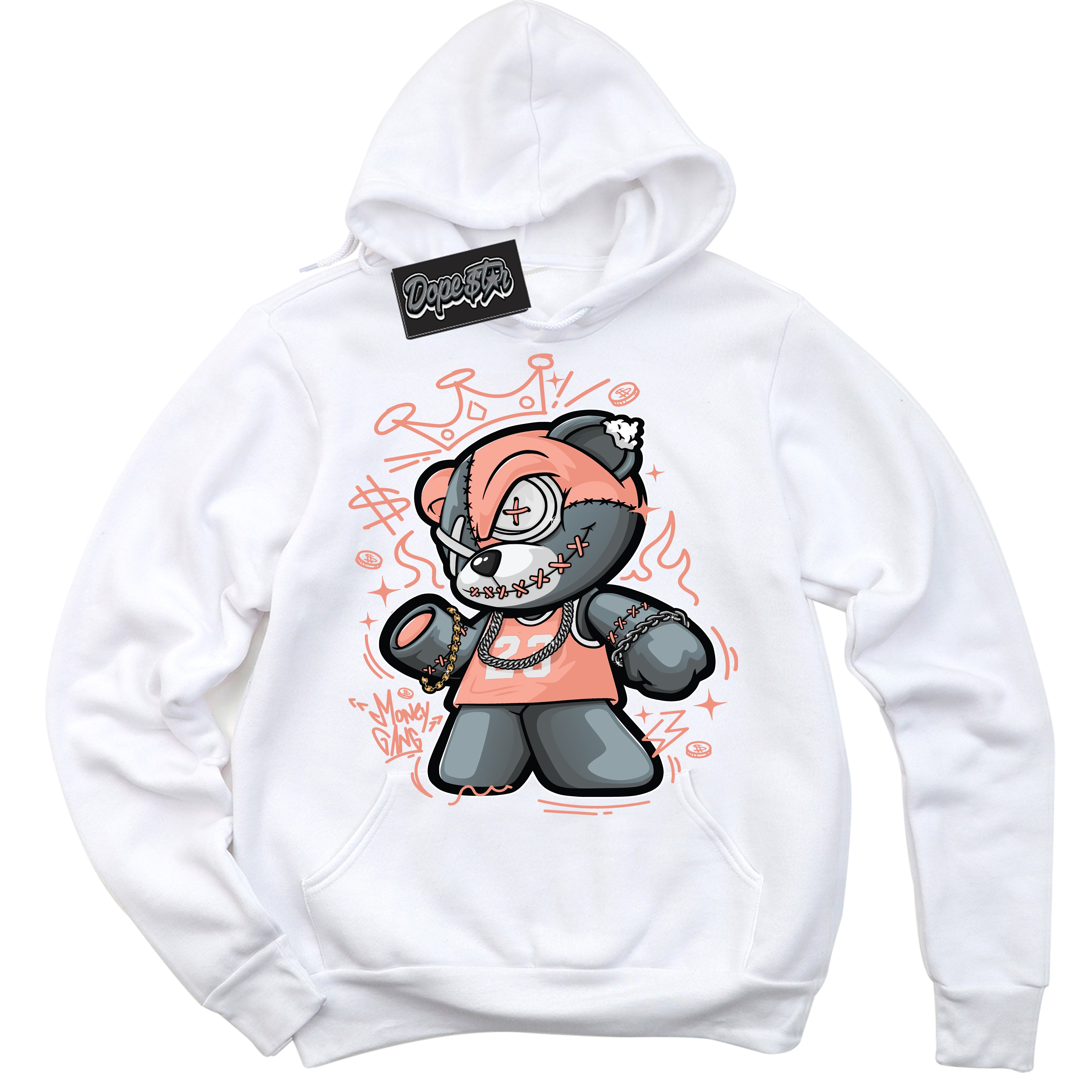 Dunk Low Light Wild Mango 'Money Gang Bear' Hoodie – White Streetwear Sweatshirt | Sneaker Matching Hoodie for Dunk Low Light Wild Mango | Urban Fashion for Money Gang Bear | Men's & Women's Streetwear Outfit by Sneaker Shirts Outlet.