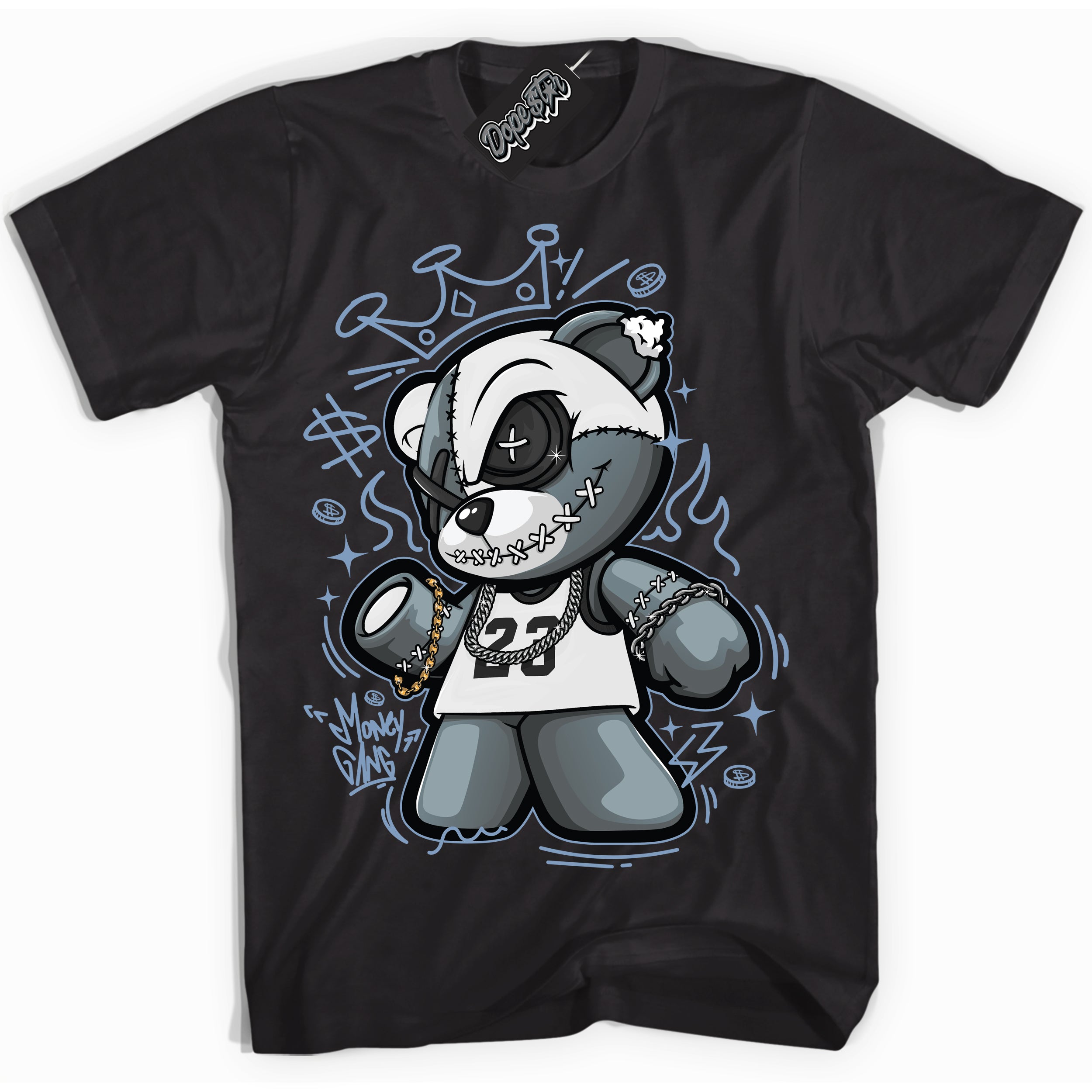 Cool Black Shirt with “ Money Gang Bear” design that perfectly matches Reverse Oreo 6s Sneakers.
