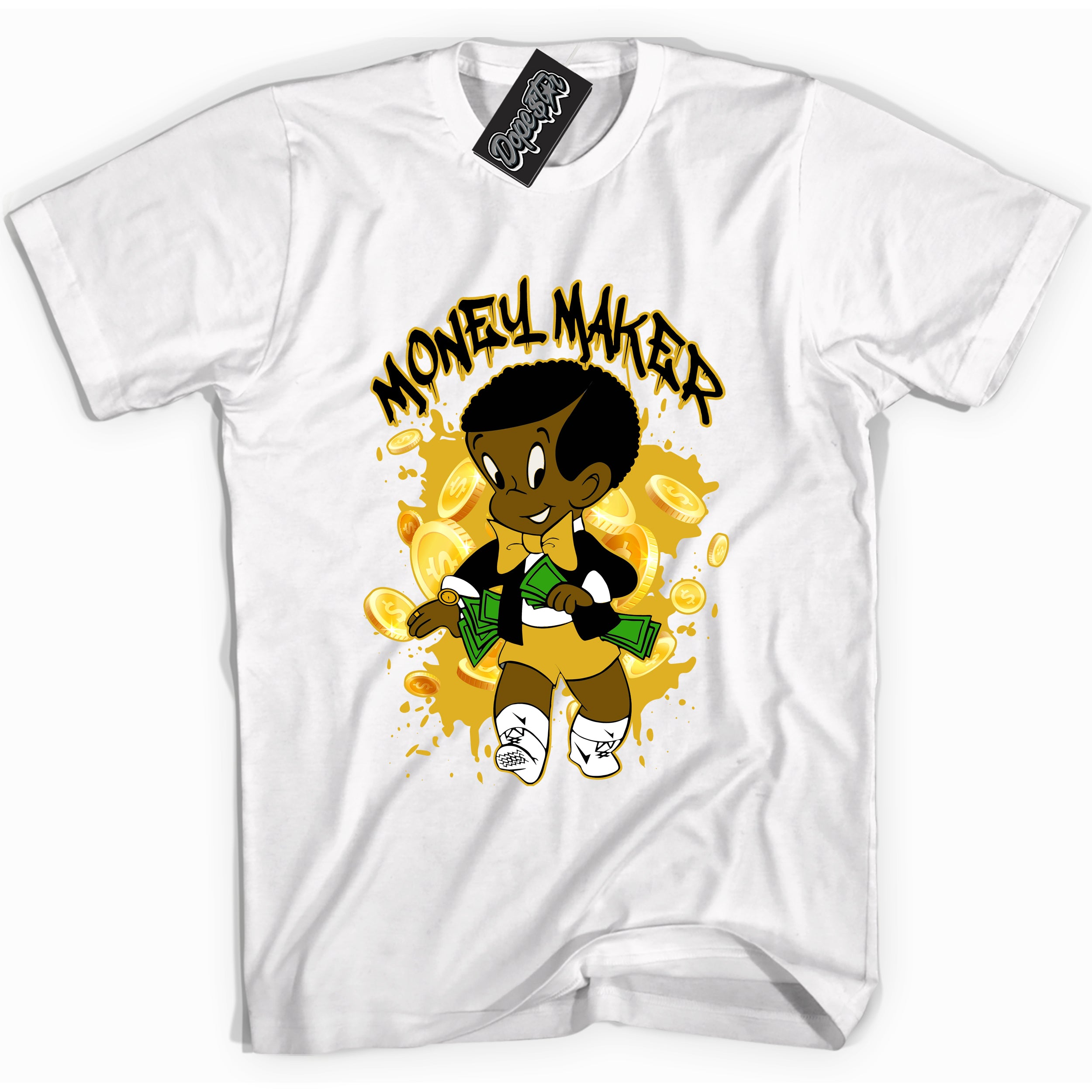 Cool White Hoodie with “Money Maker ”  design that Perfectly Matches Yellow Ochre 6s Sneakers.