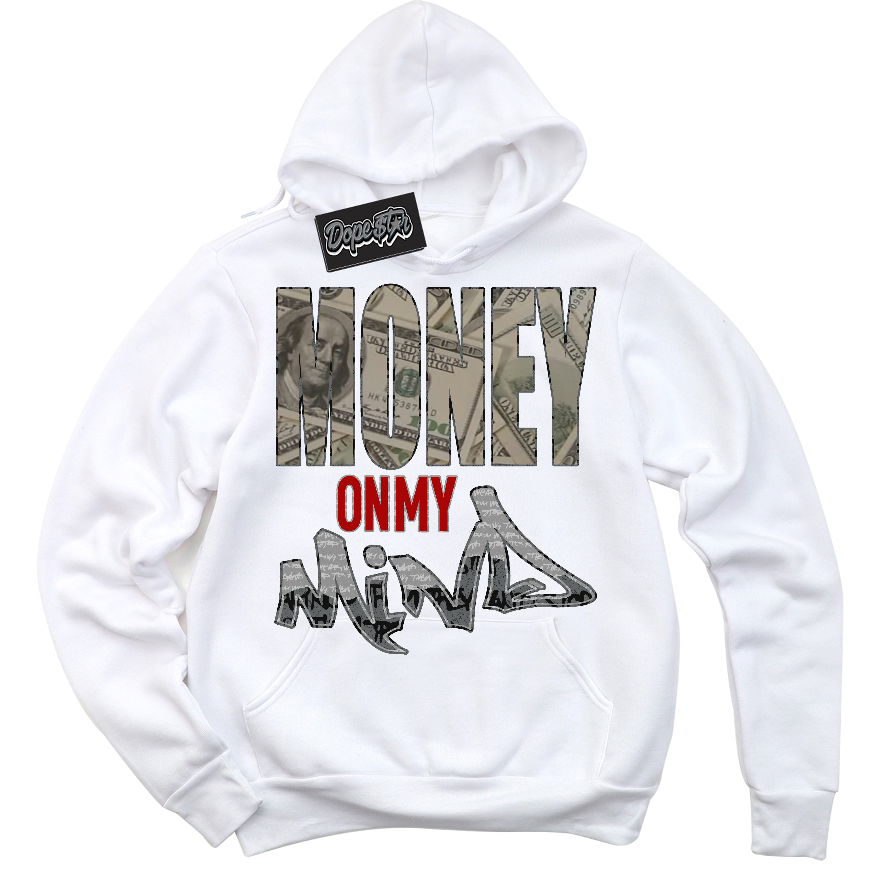 Cool White Hoodie with “ Money On My Mind ”  design that Perfectly Matches Rebellionaire 1s Sneakers.
